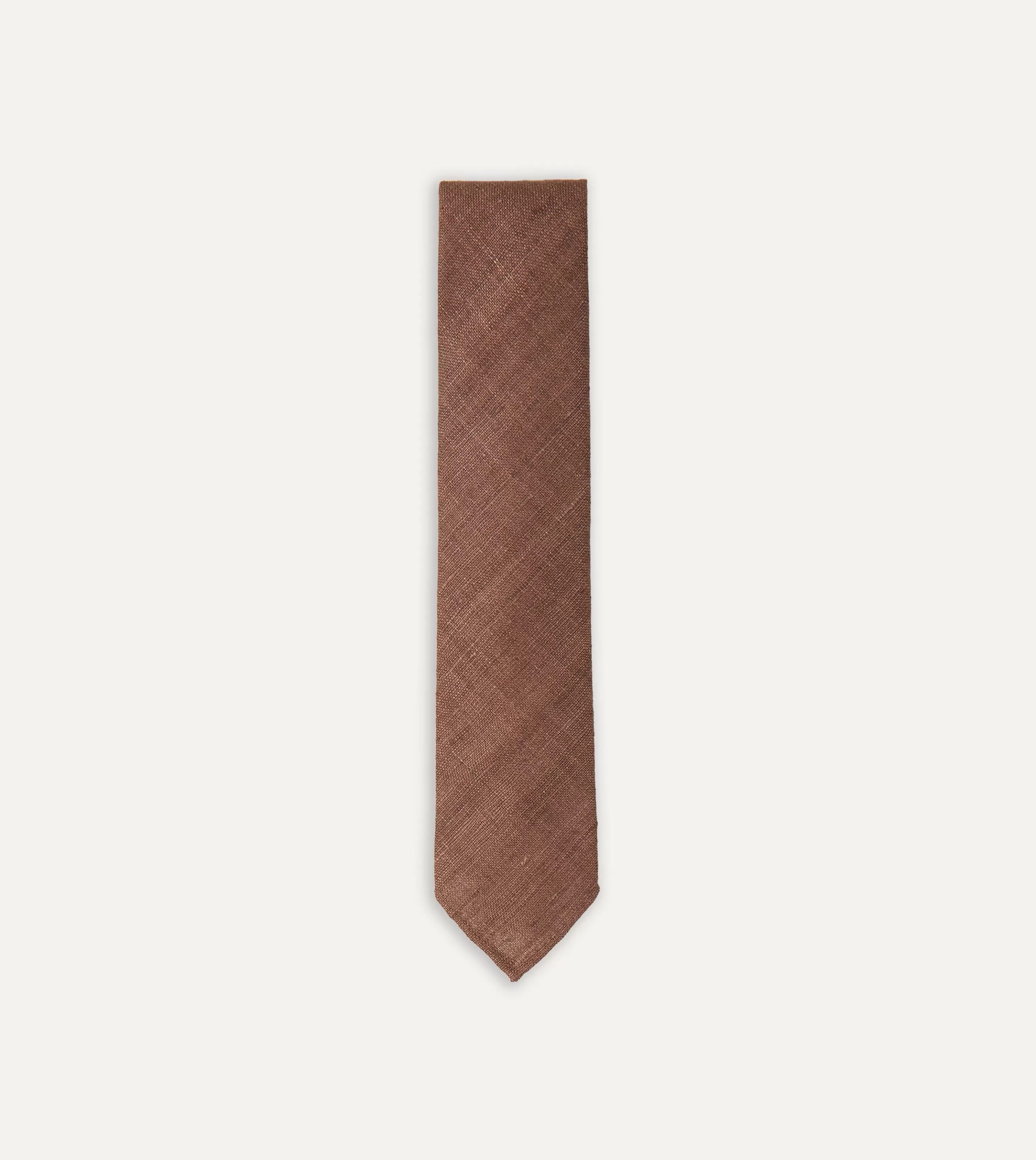 Drake’s Plain Ties | Brown Tussah Hand Rolled Silk Tie