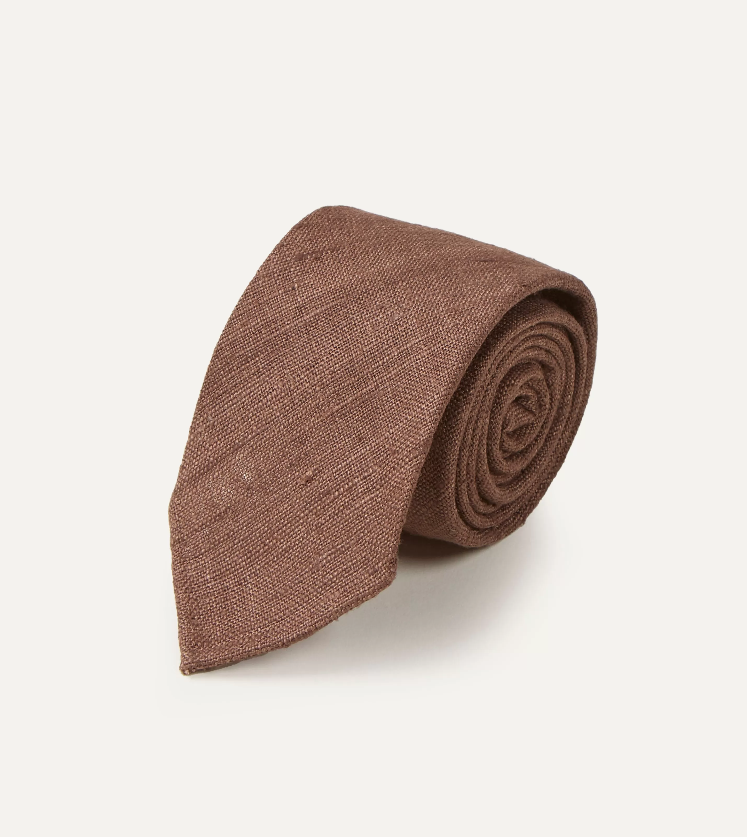 Drake’s Plain Ties | Brown Tussah Hand Rolled Silk Tie