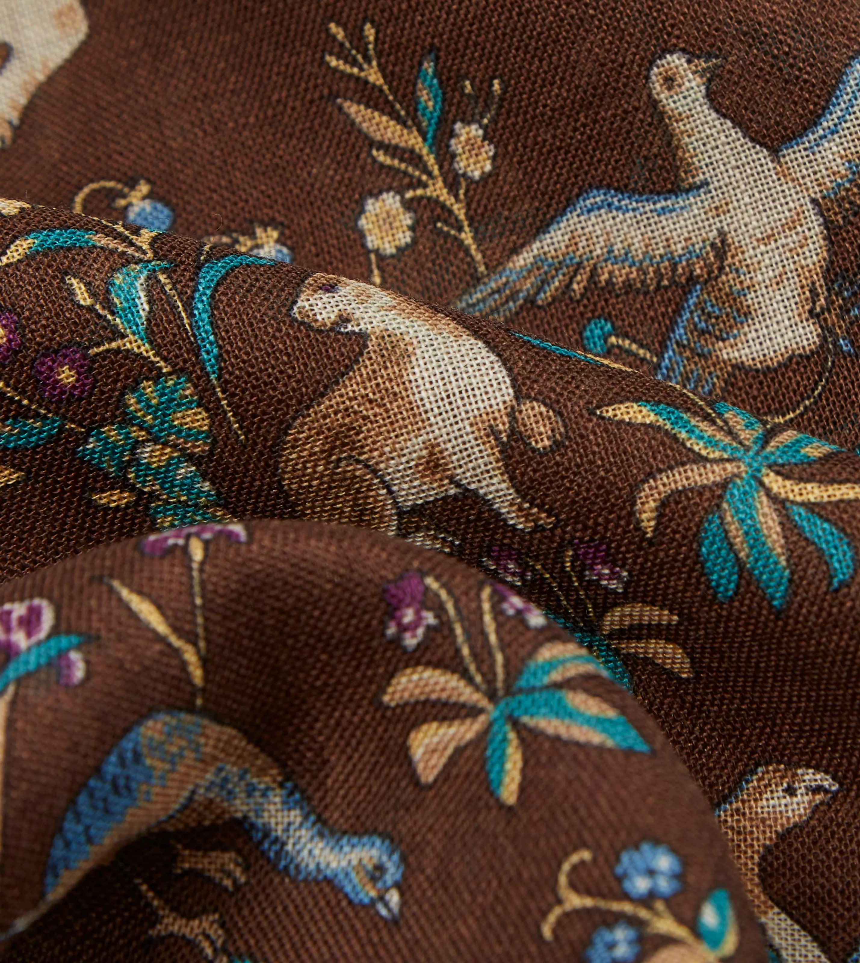 Drake’s Scarves | Scarves | Brown Unicorn Print Wool-Silk Scarf