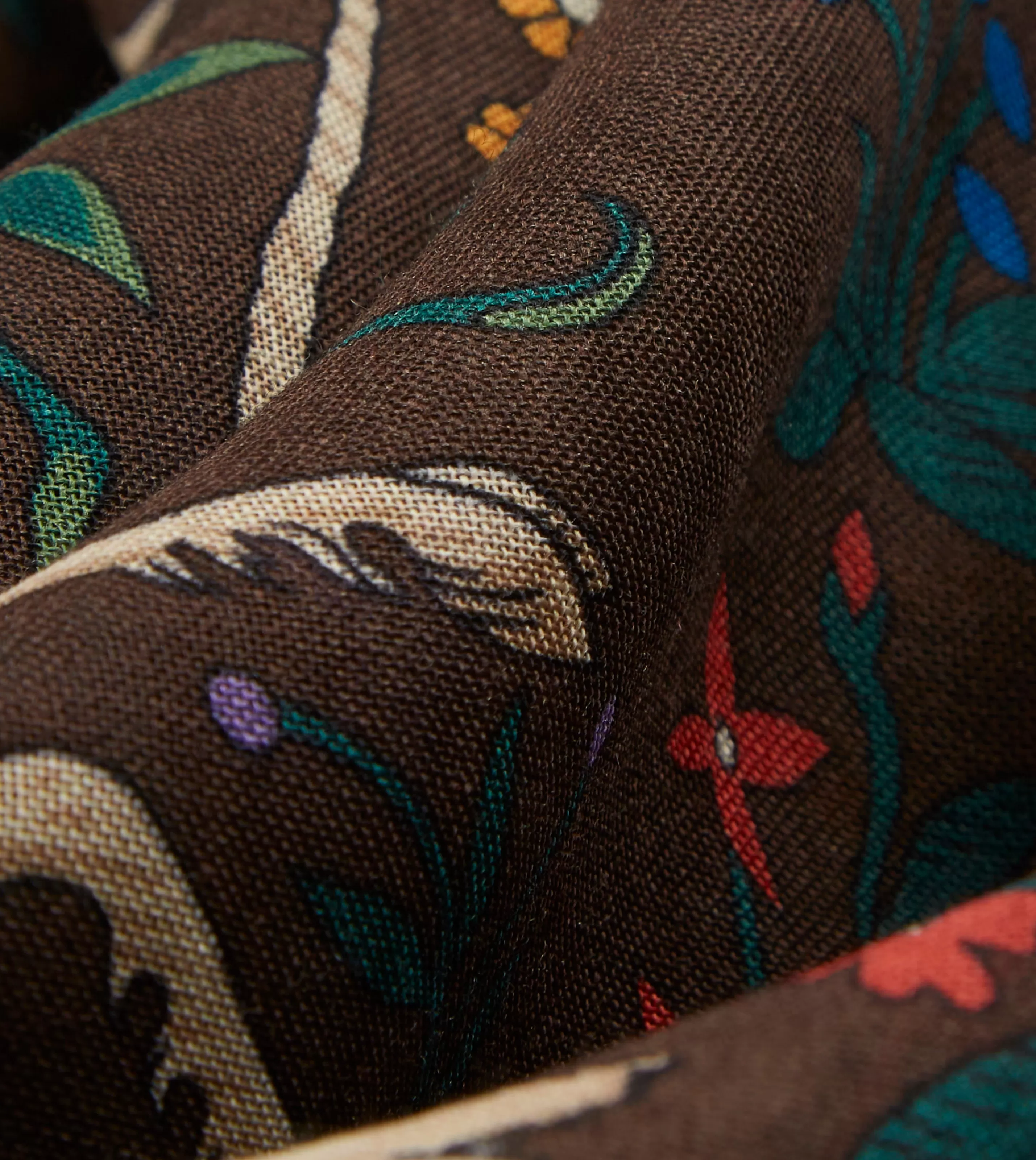 Drake’s Scarves | Scarves | Brown Unicorn Print Wool-Silk Square Scarf