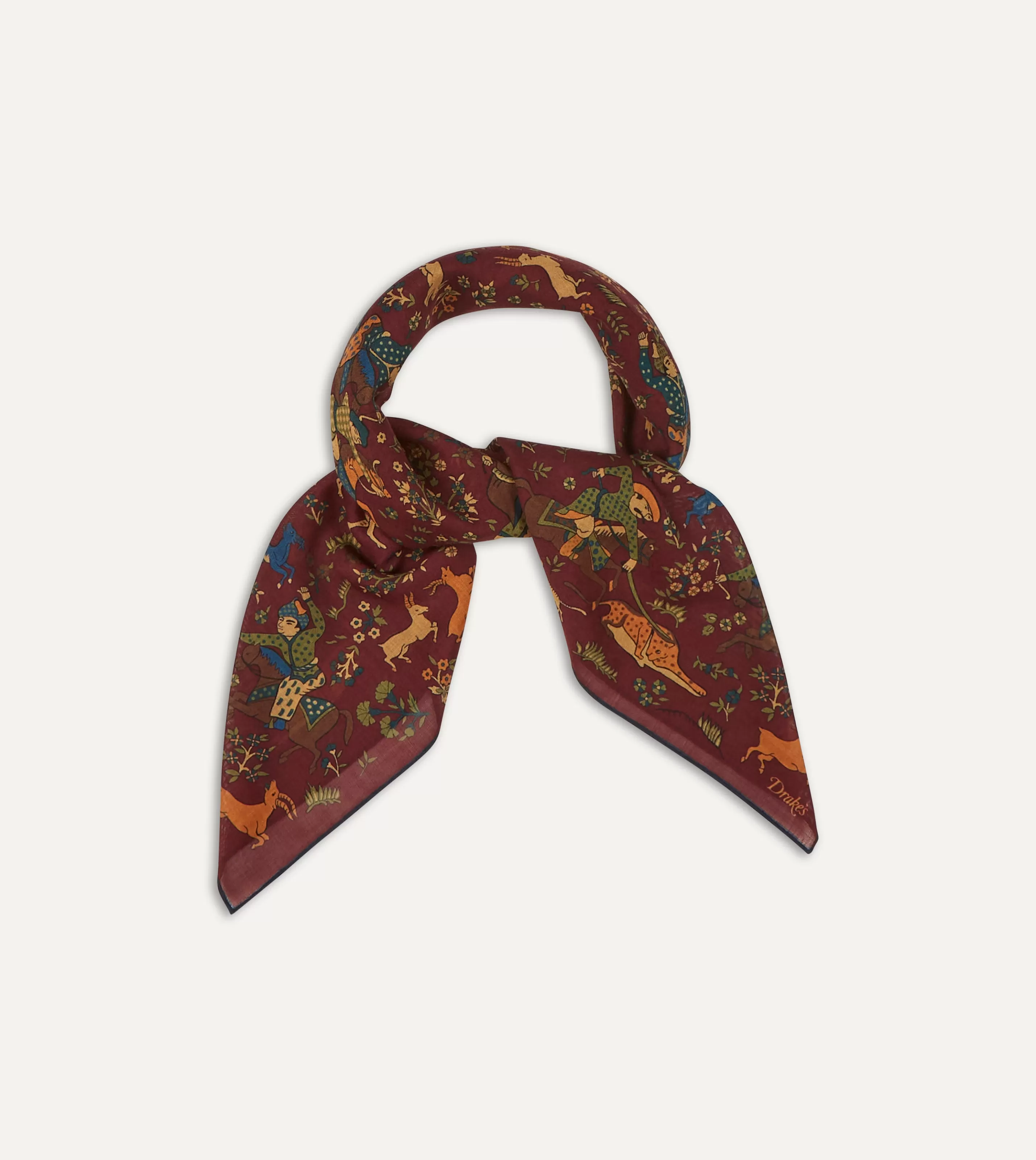 Drake’s Scarves | Scarves | Burgundy Mughal Print Wool-Silk Square Scarf