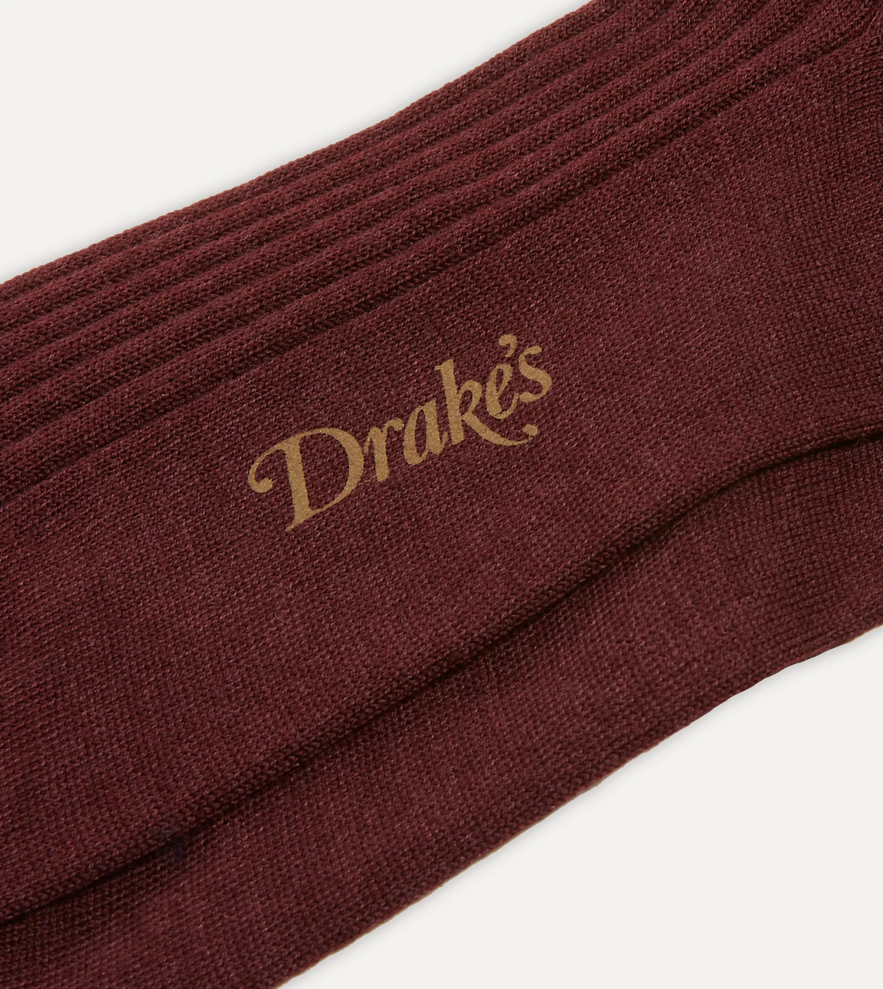 Drake’s Socks | Socks | Wool Over-The-Calf Socks Burgundy