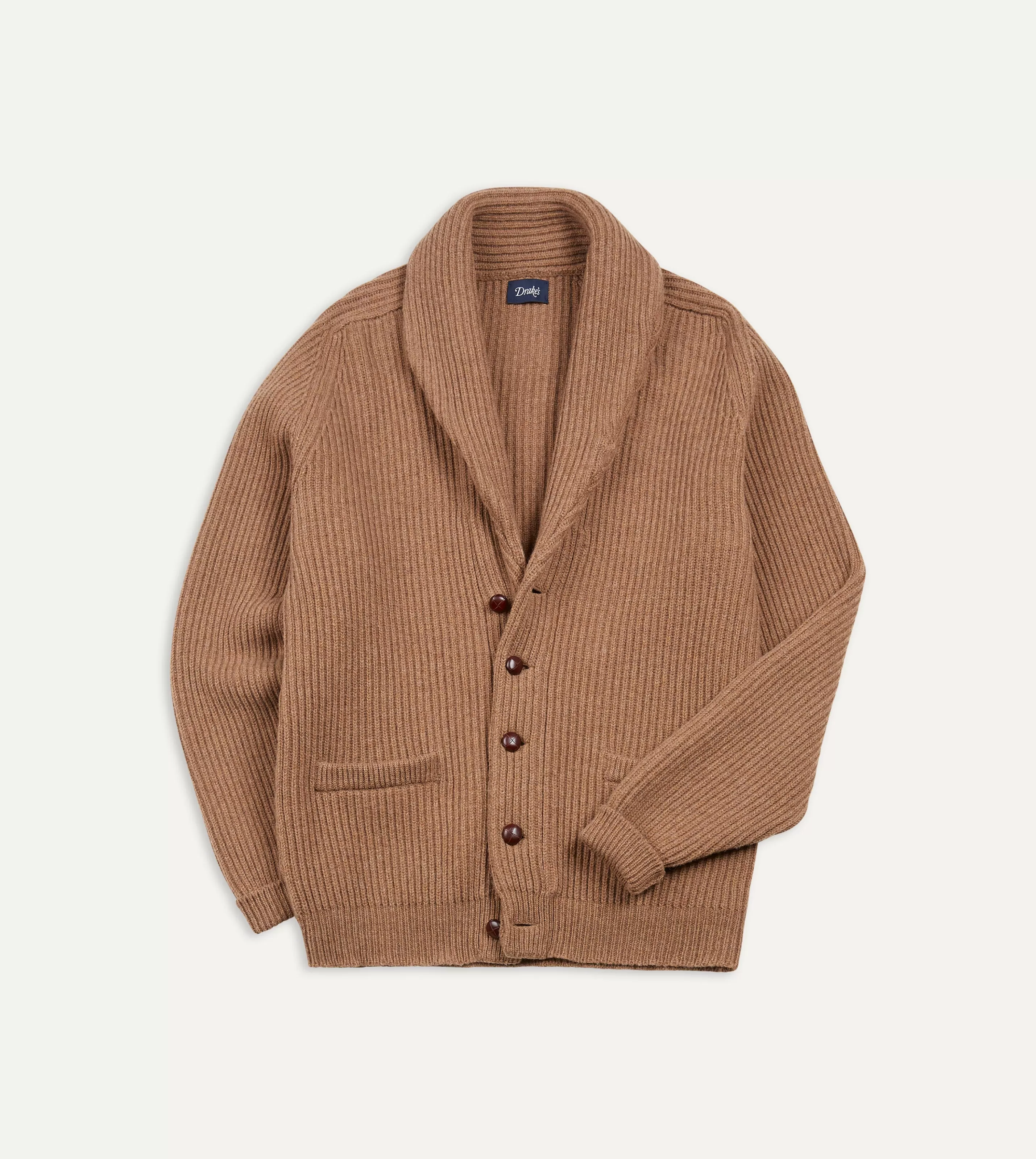 Drake’s Knitwear | Knitwear | Lambswool Shawl Collar Cardigan Camel