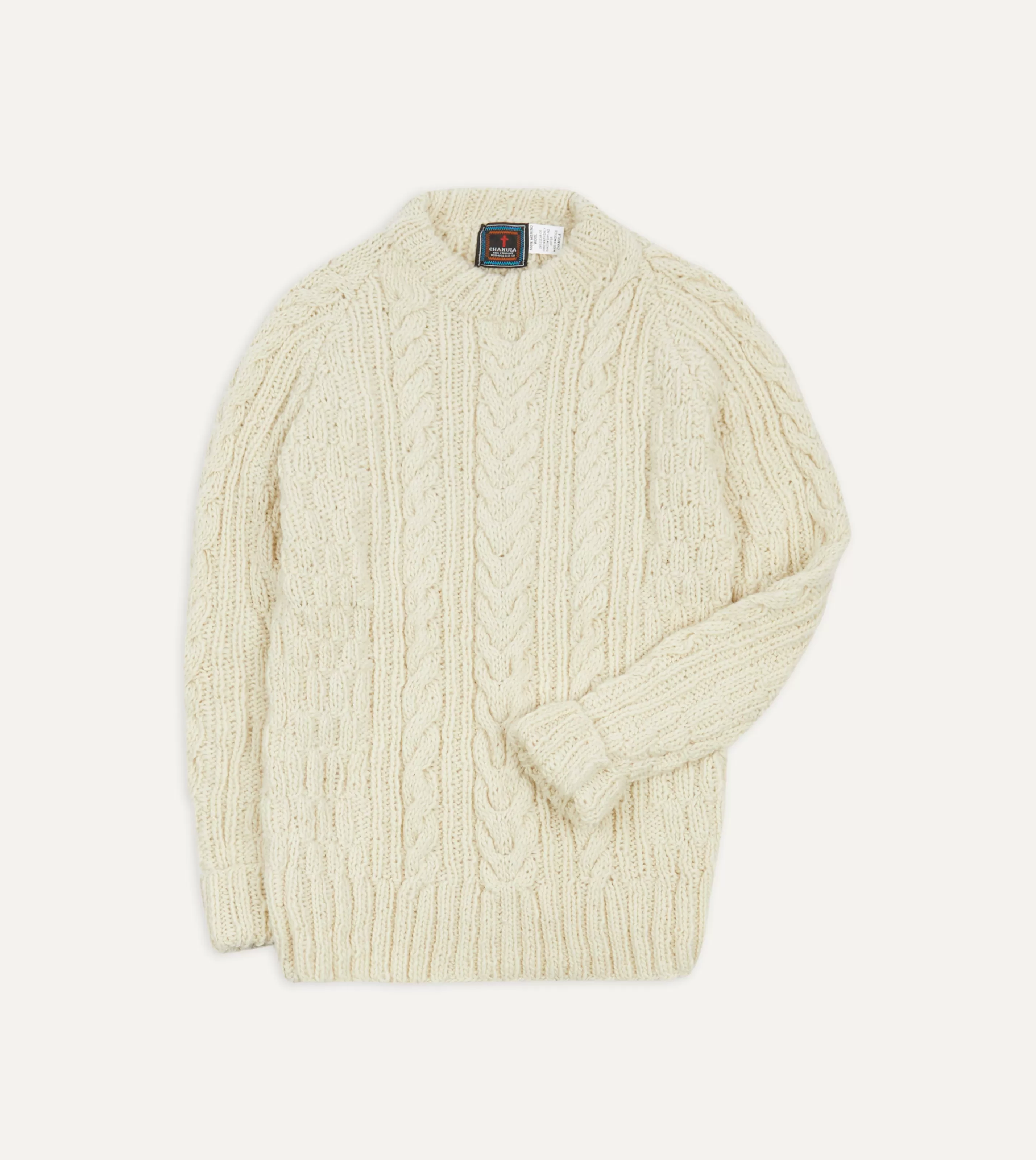 Drake’s Knitwear | Chamula For Drake's Ecru Cable Knit Merino Jumper