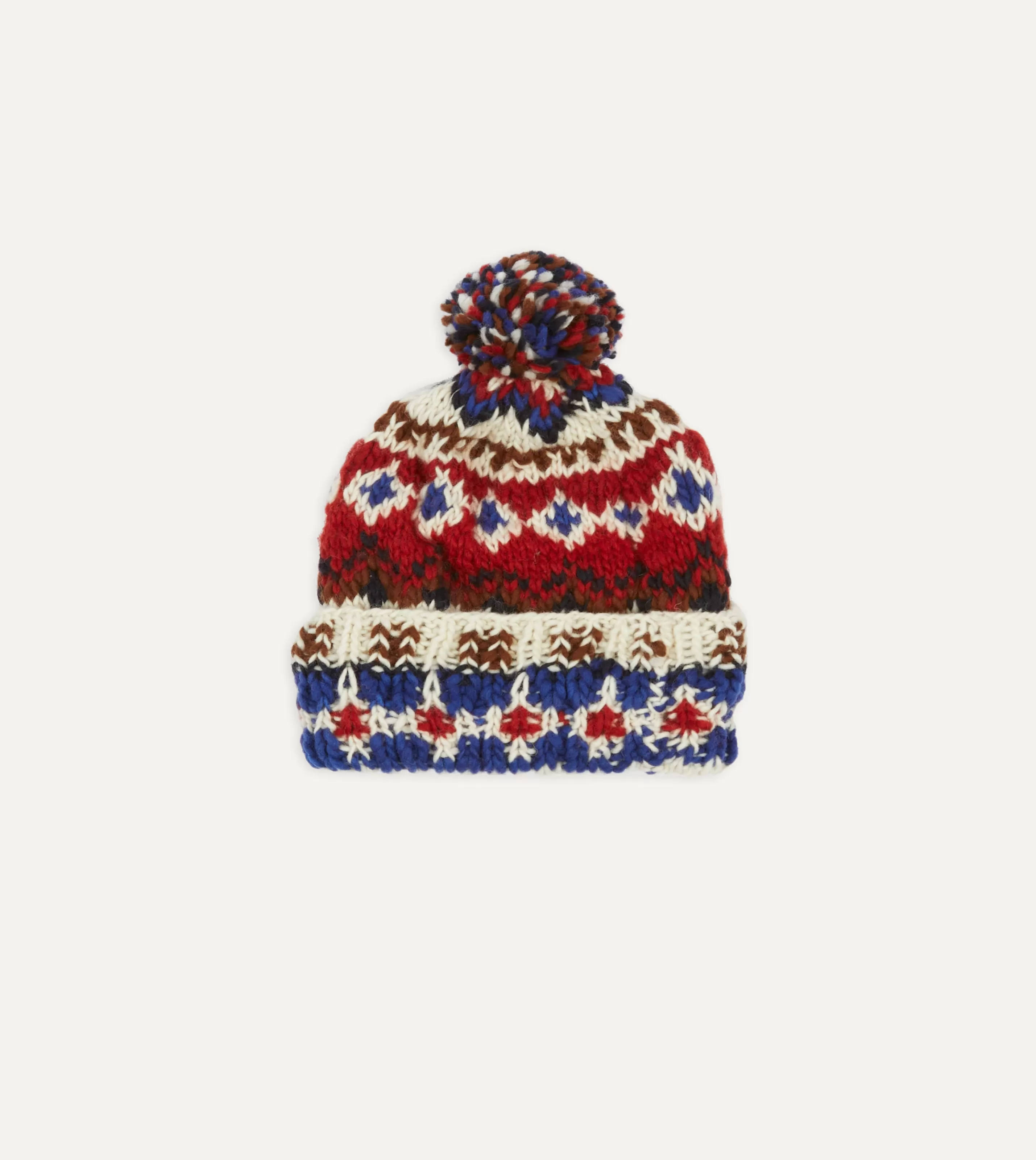 Drake’s Hats | Chamula For Drake's Ecru Fairisle Merino Knit Cap