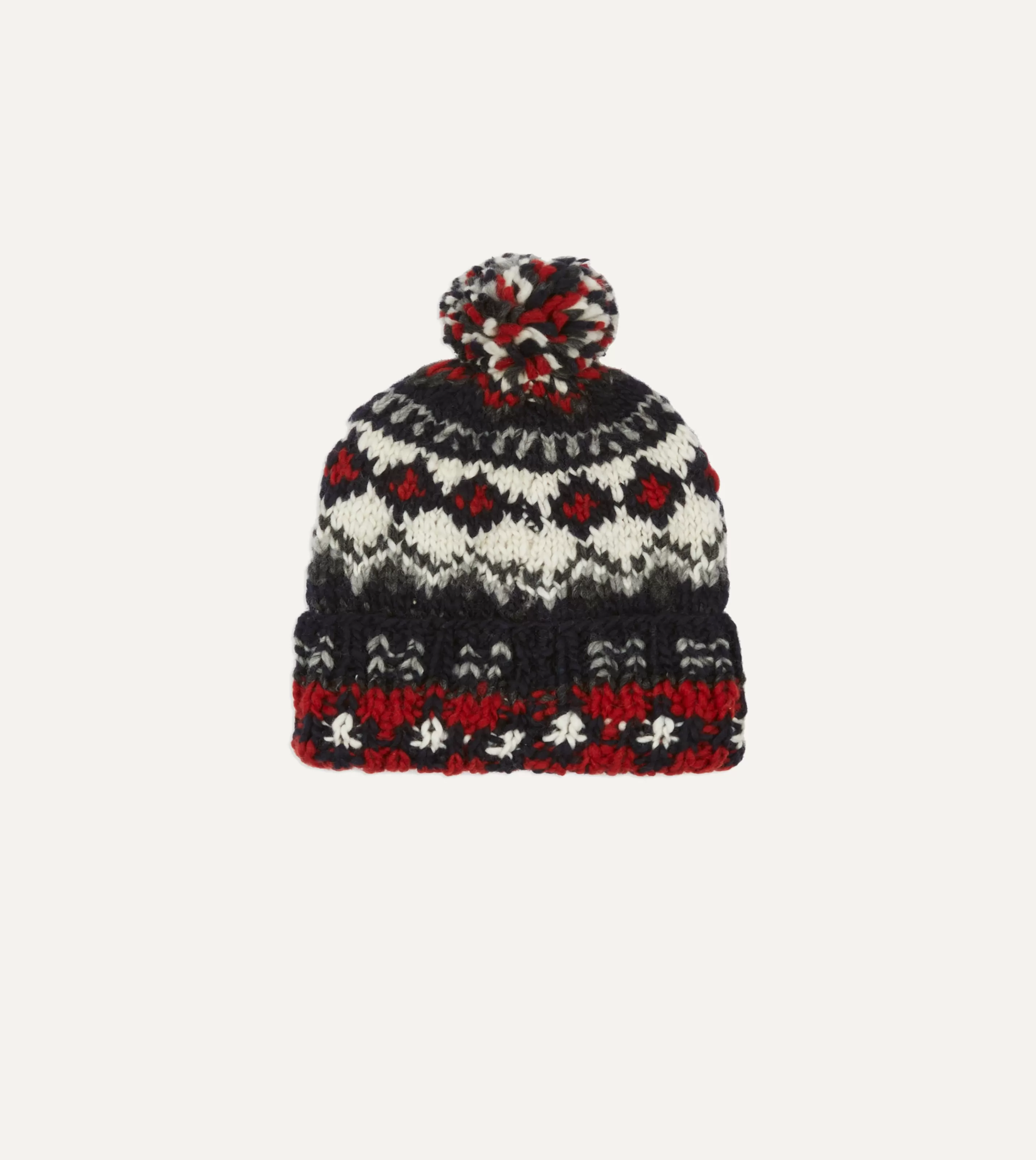 Drake’s Hats | Chamula For Drake's Navy Fairisle Merino Knit Cap