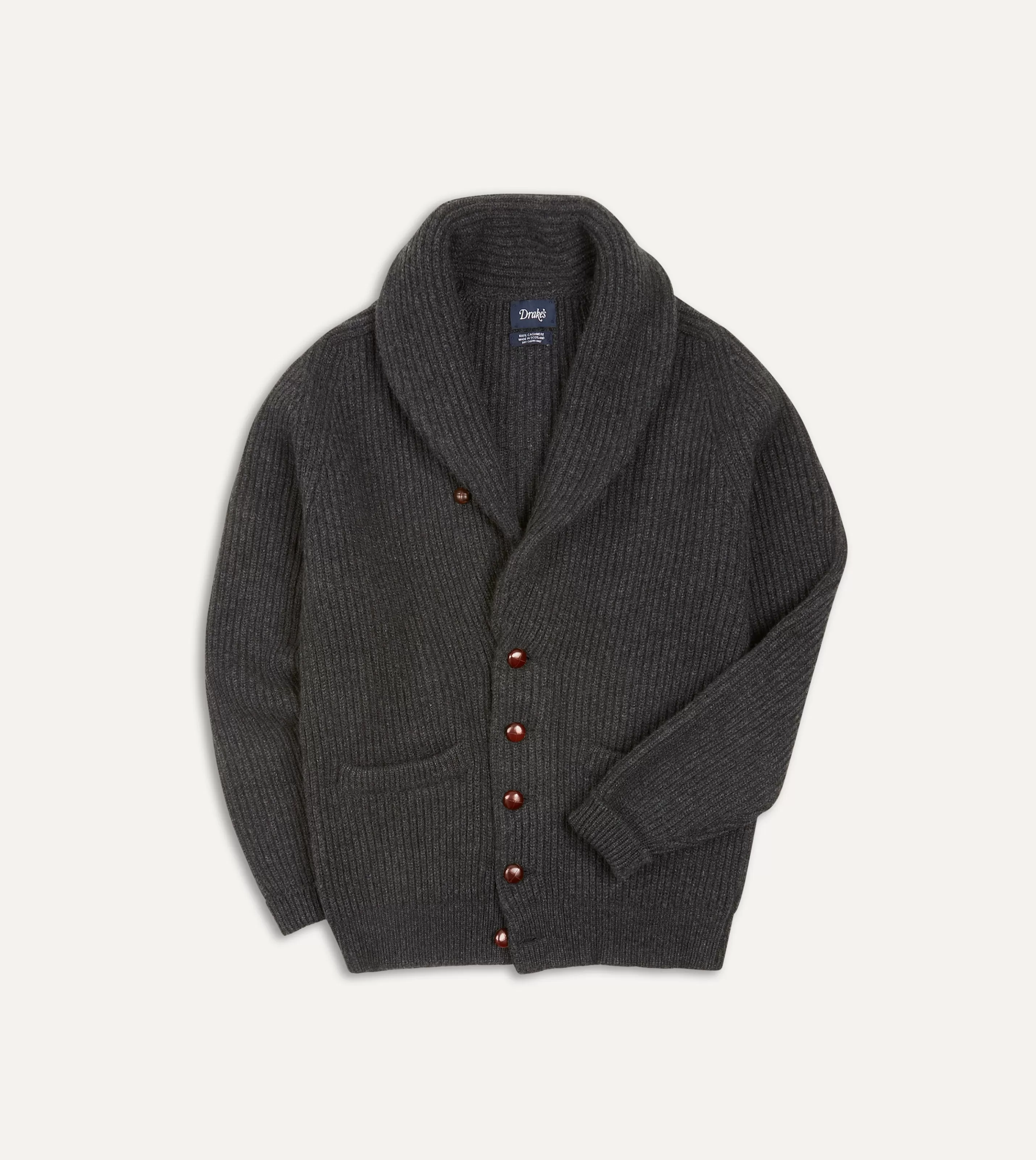 Drake’s Knitwear | Knitwear | Cashmere Shawl Collar Cardigan Charcoal