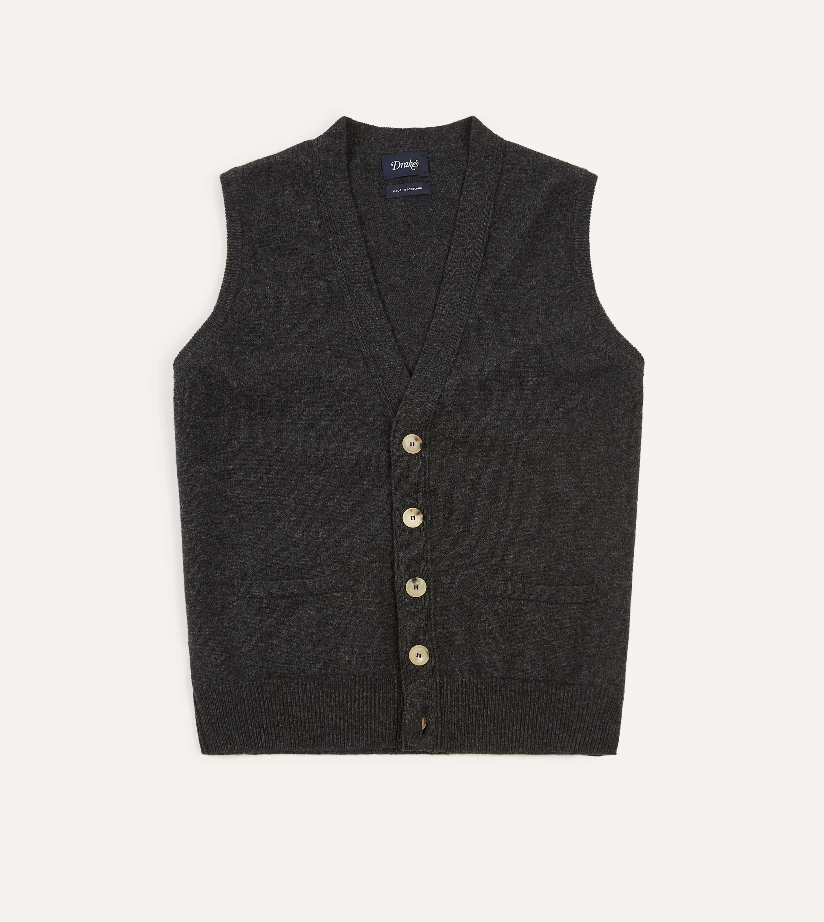 Drake’s Knitwear | Knitwear | Lambswool Sleeveless Cardigan Charcoal