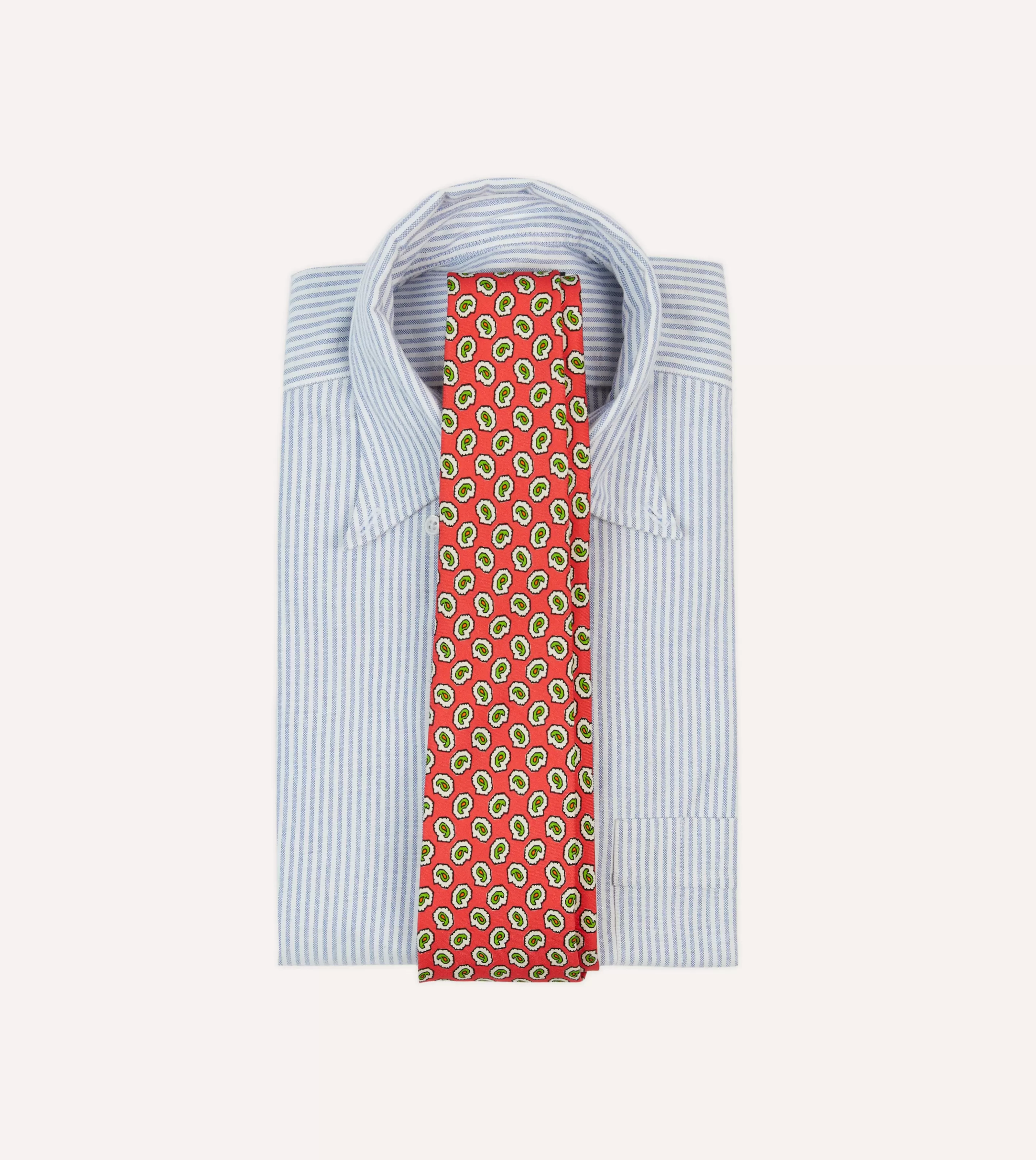Drake’s Patterned Ties | Small Paisley Leaf Print Silk Self Tipped Tie Coral