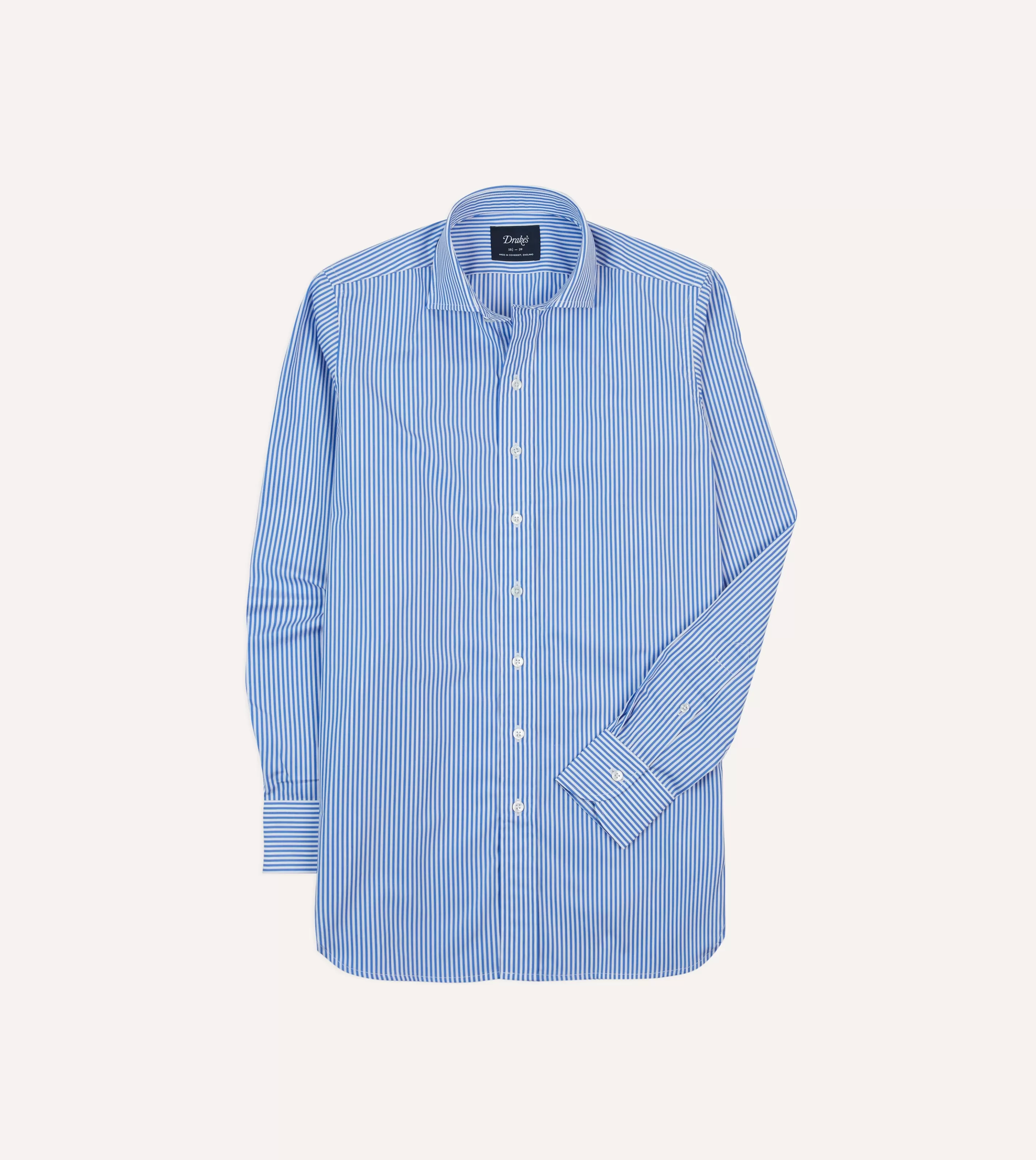 Drake’s Shirts | Formal Shirts | And White Bengal Stripe Spread Collar Cotton Poplin Shirt Dark blue