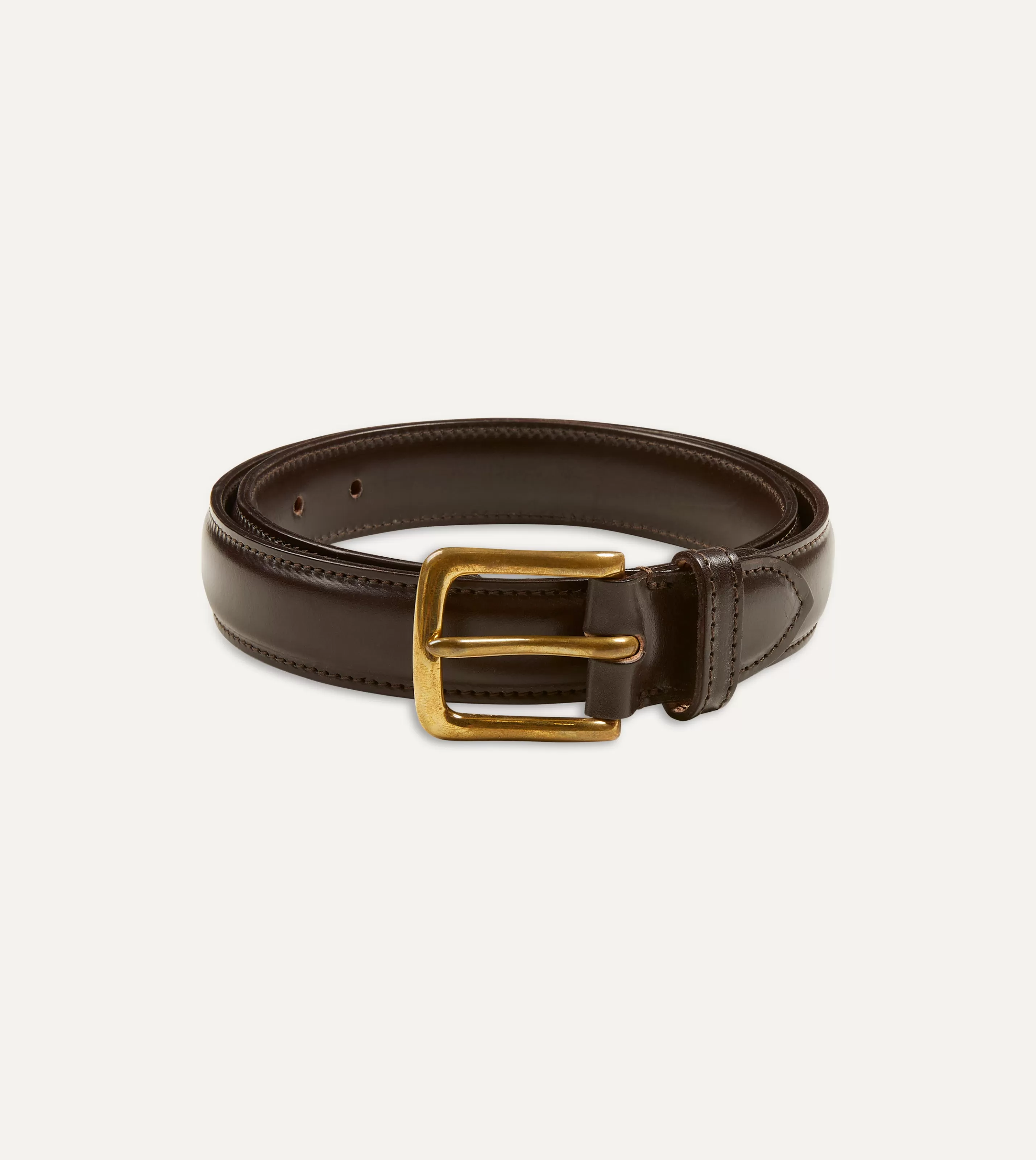 Drake’s Belts | Belts | Dark Brown Fully Lined Bridle Leather Belt With Brass Buckle