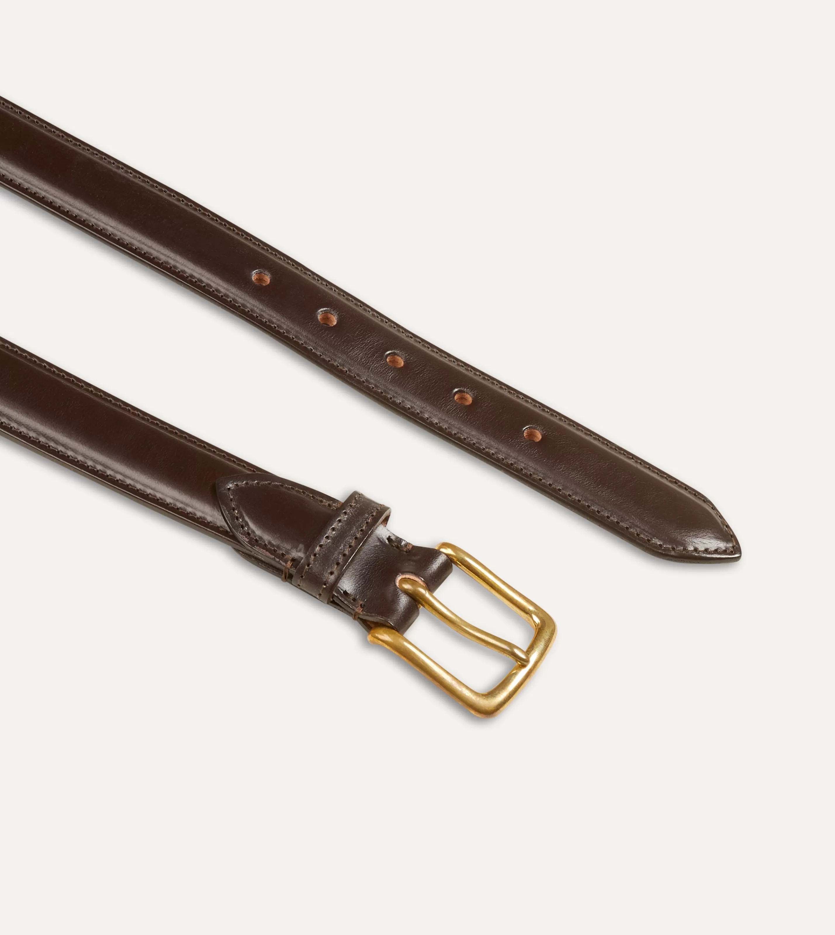Drake’s Belts | Belts | Dark Brown Fully Lined Bridle Leather Belt With Brass Buckle