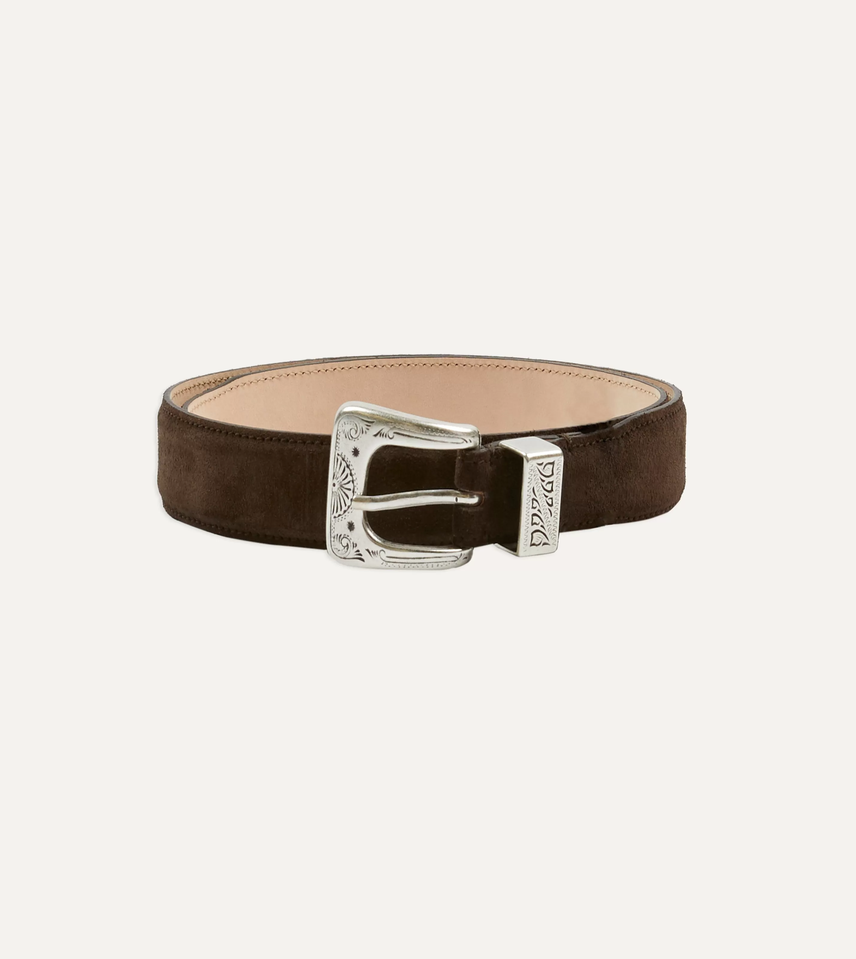 Drake’s Belts | Dark Brown Suede Western Belt