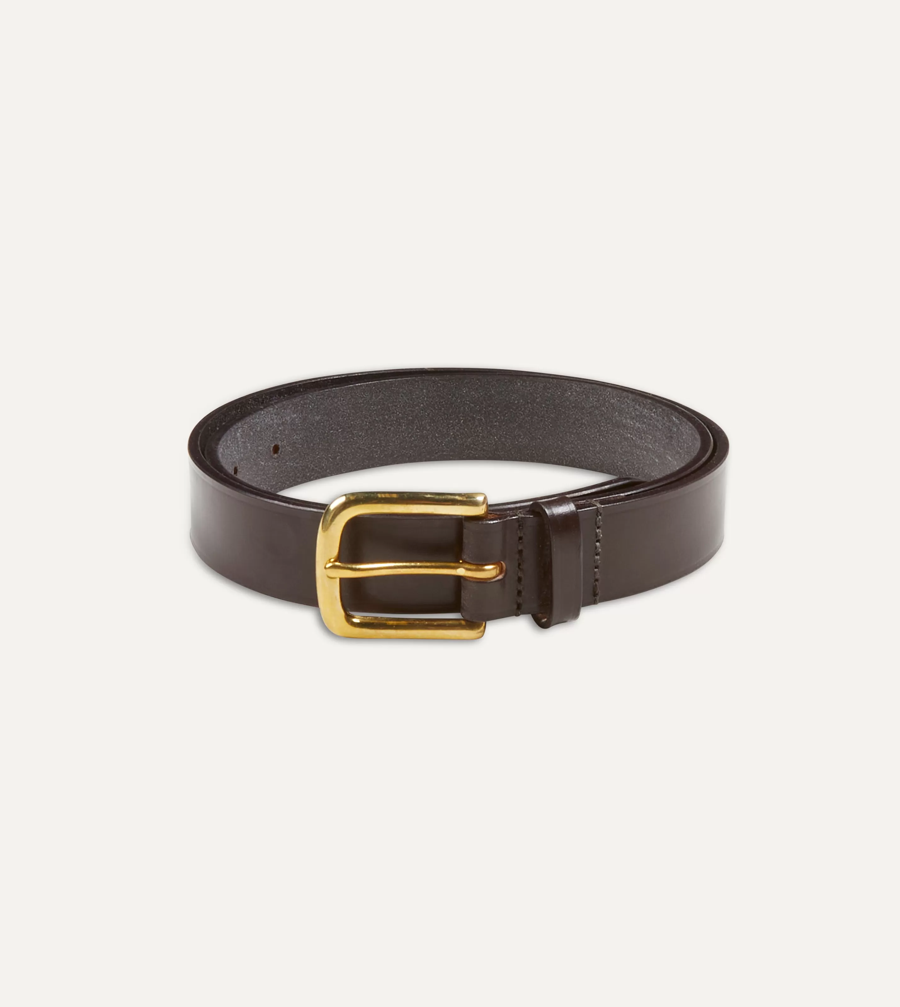 Drake’s Belts | Belts | Dark Brown Unlined Bridle Leather Belt With Brass Buckle