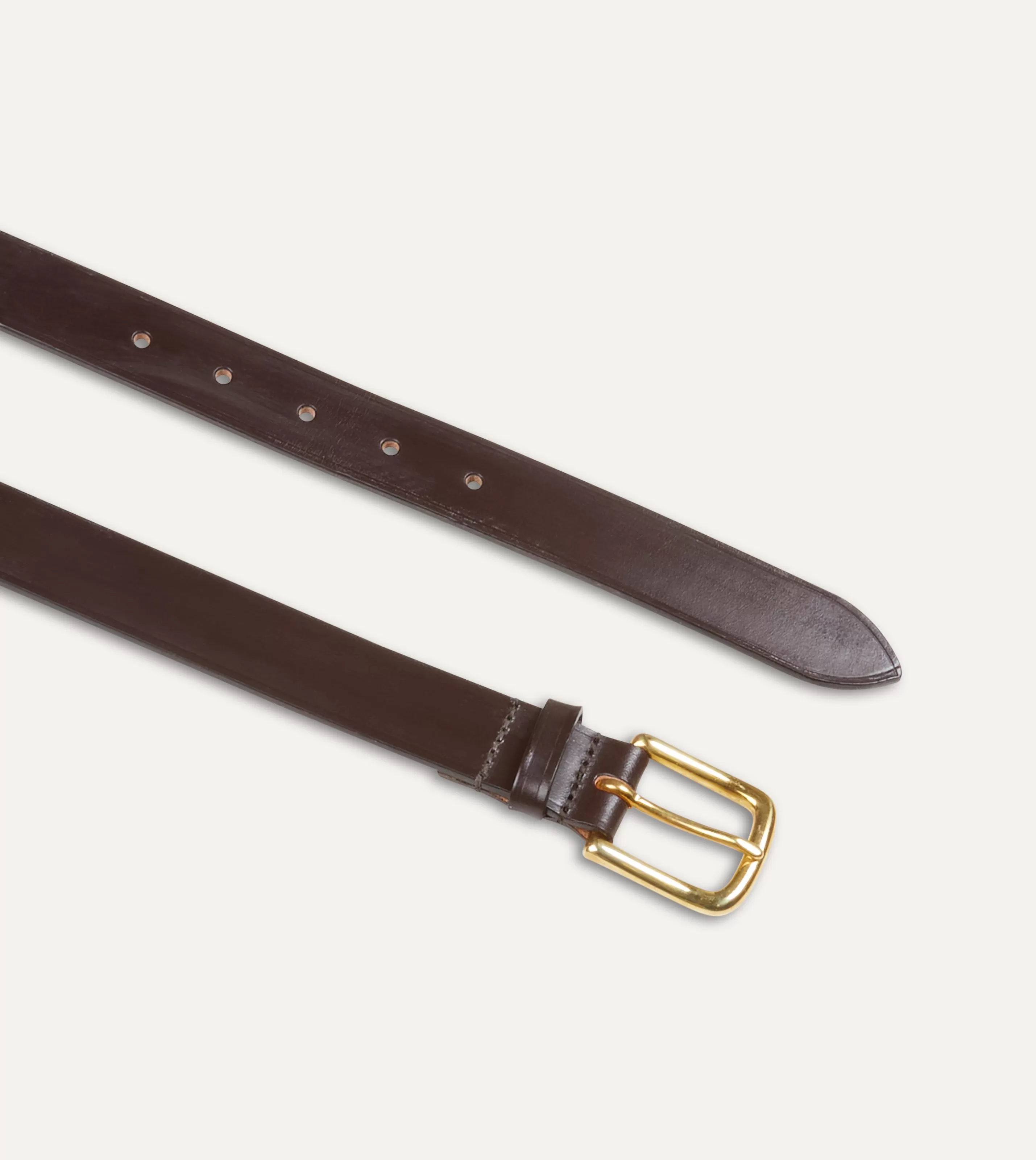 Drake’s Belts | Belts | Dark Brown Unlined Bridle Leather Belt With Brass Buckle