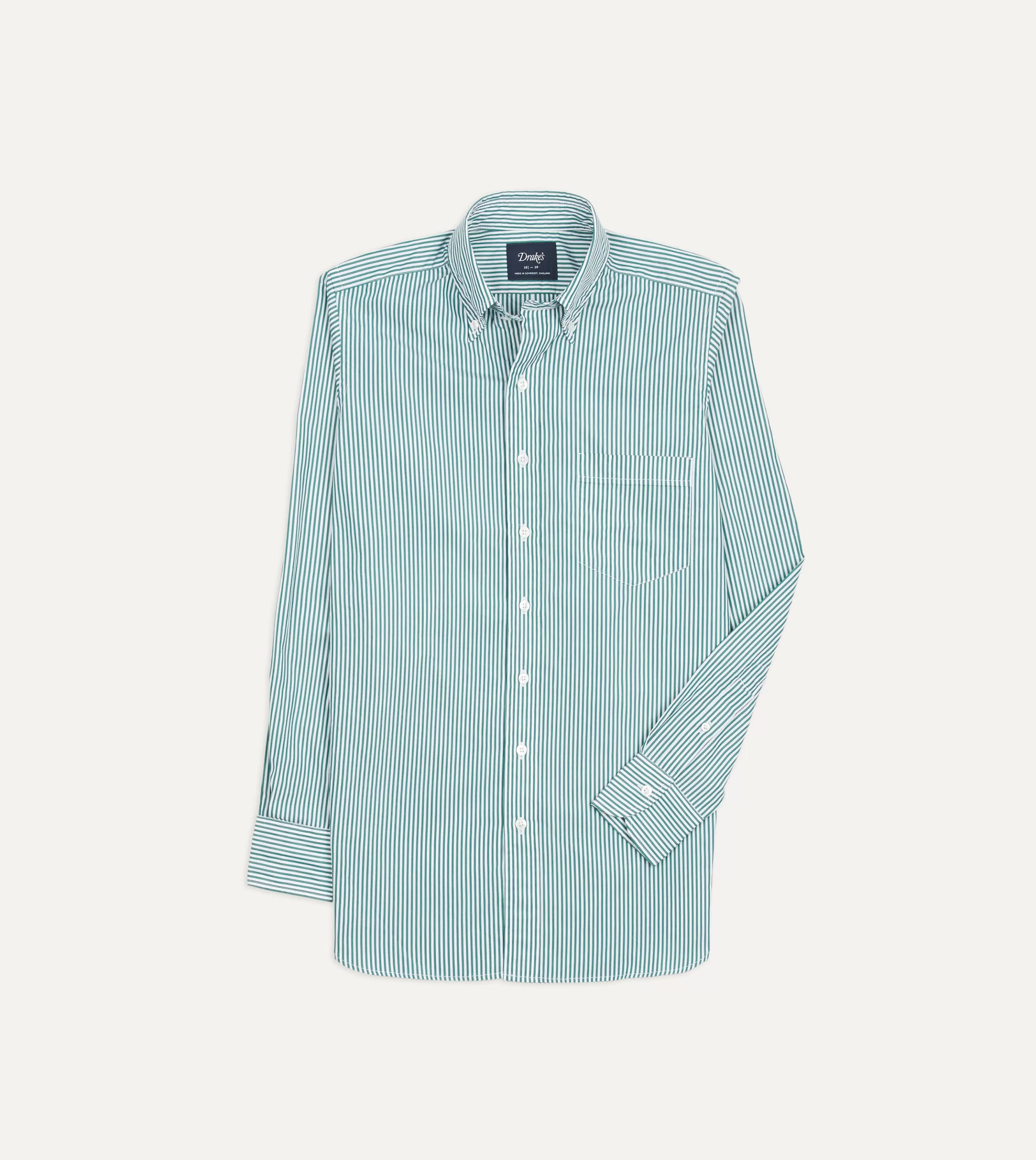 Drake’s Shirts | Formal Shirts | Bengal Stripe Cotton Poplin Button-Down Shirt Dark green