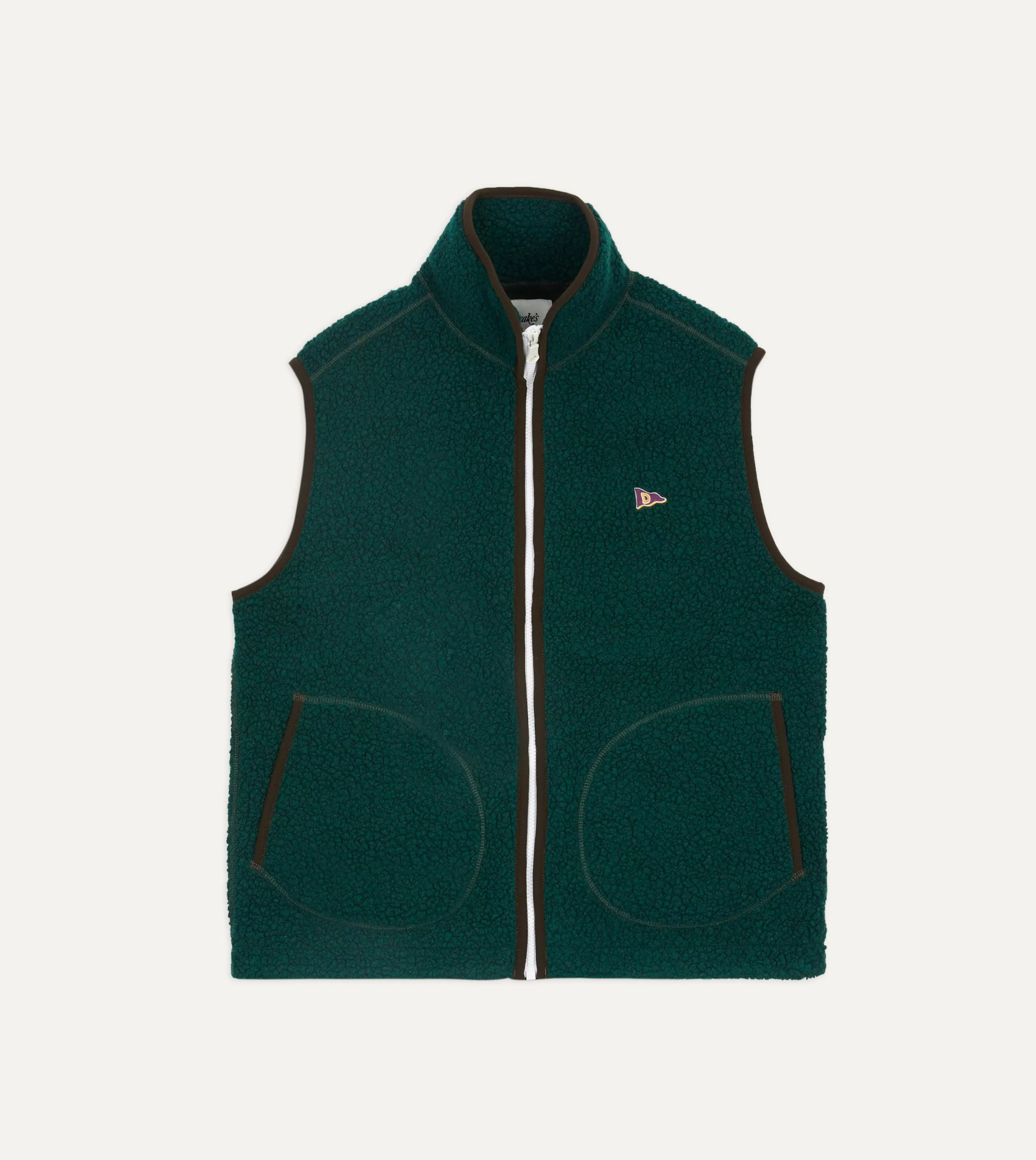 Drake’s Fleeces | Boucle Wool Zip Fleece Vest Dark green