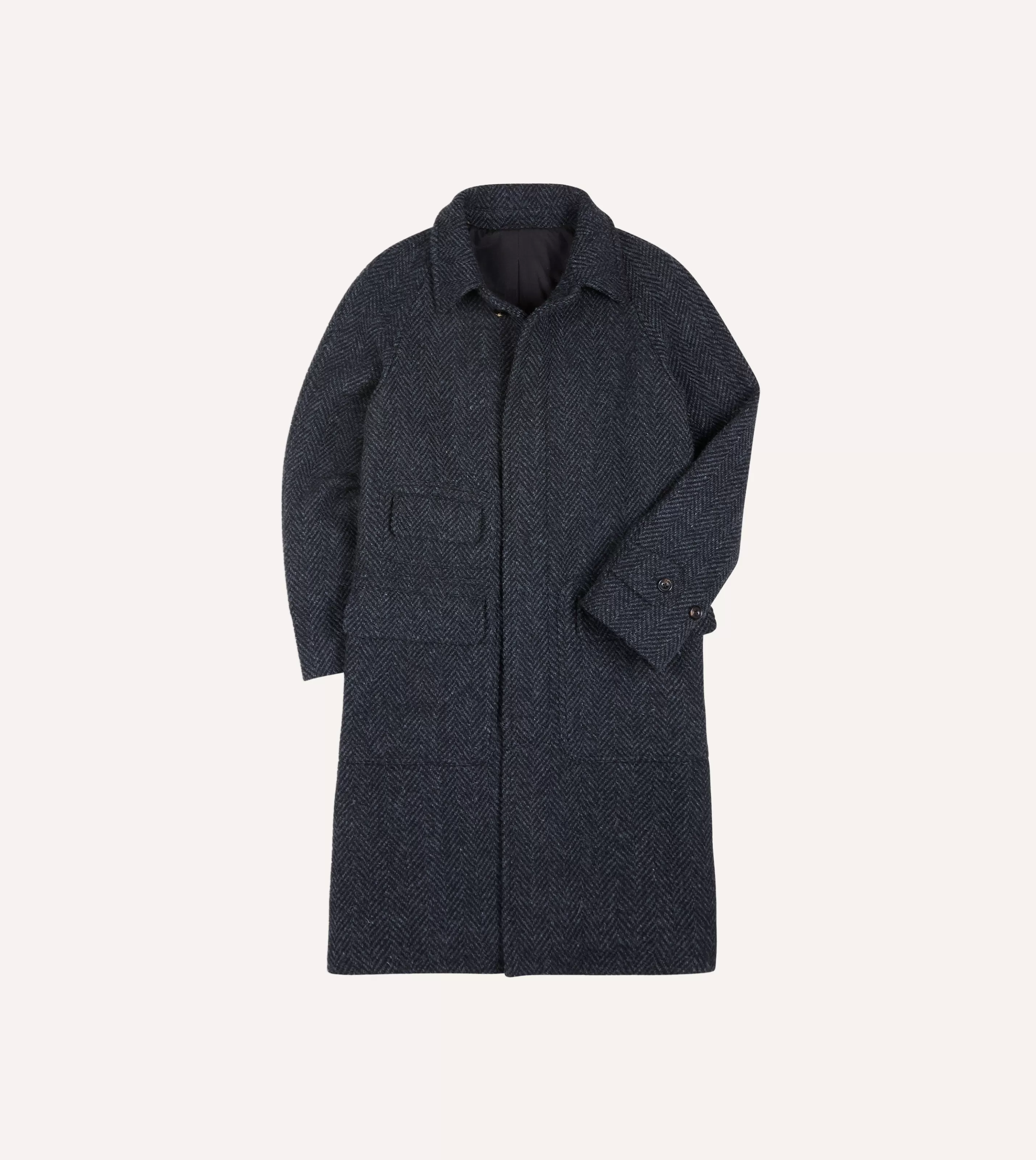 Drake’s Coats & Jackets | Dark Grey Herringbone Wool Raglan Coat