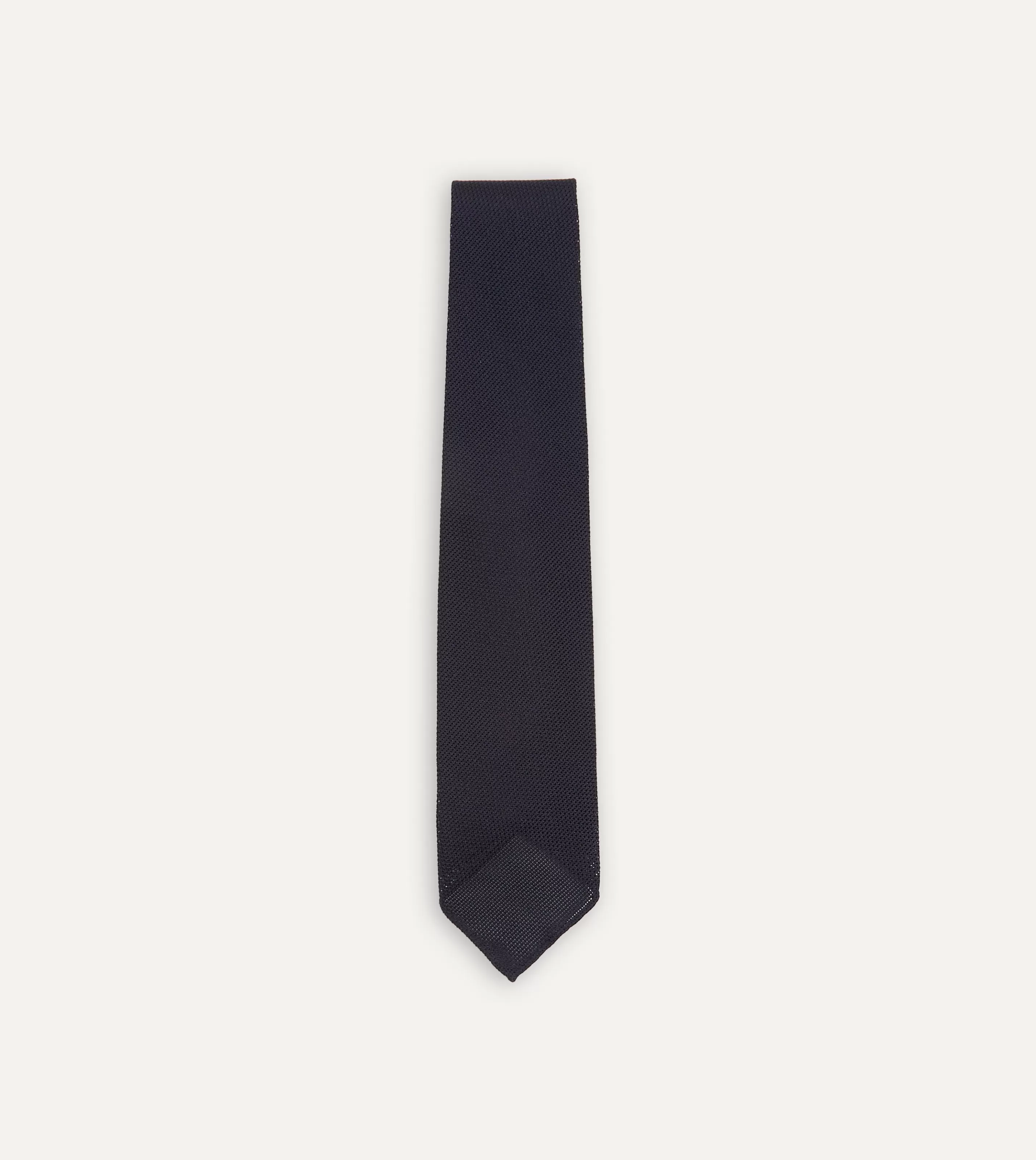 Drake’s Plain Ties | Dark Navy Fine Woven Grenadine Silk Hand Rolled Tie