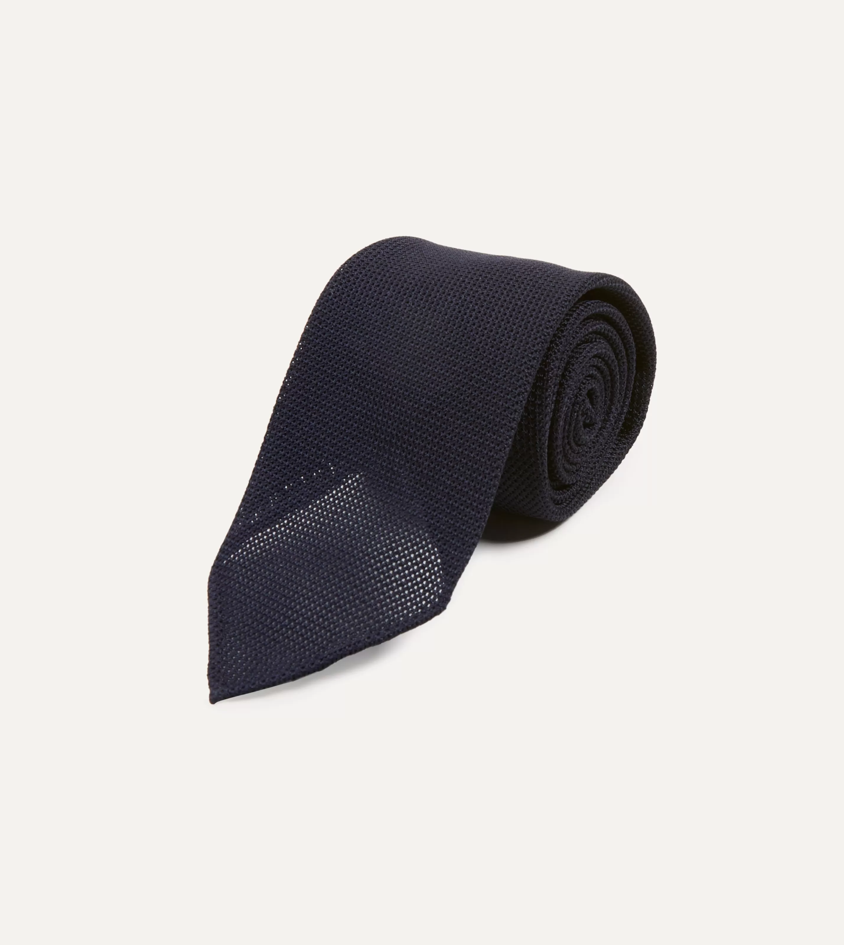 Drake’s Plain Ties | Dark Navy Fine Woven Grenadine Silk Hand Rolled Tie