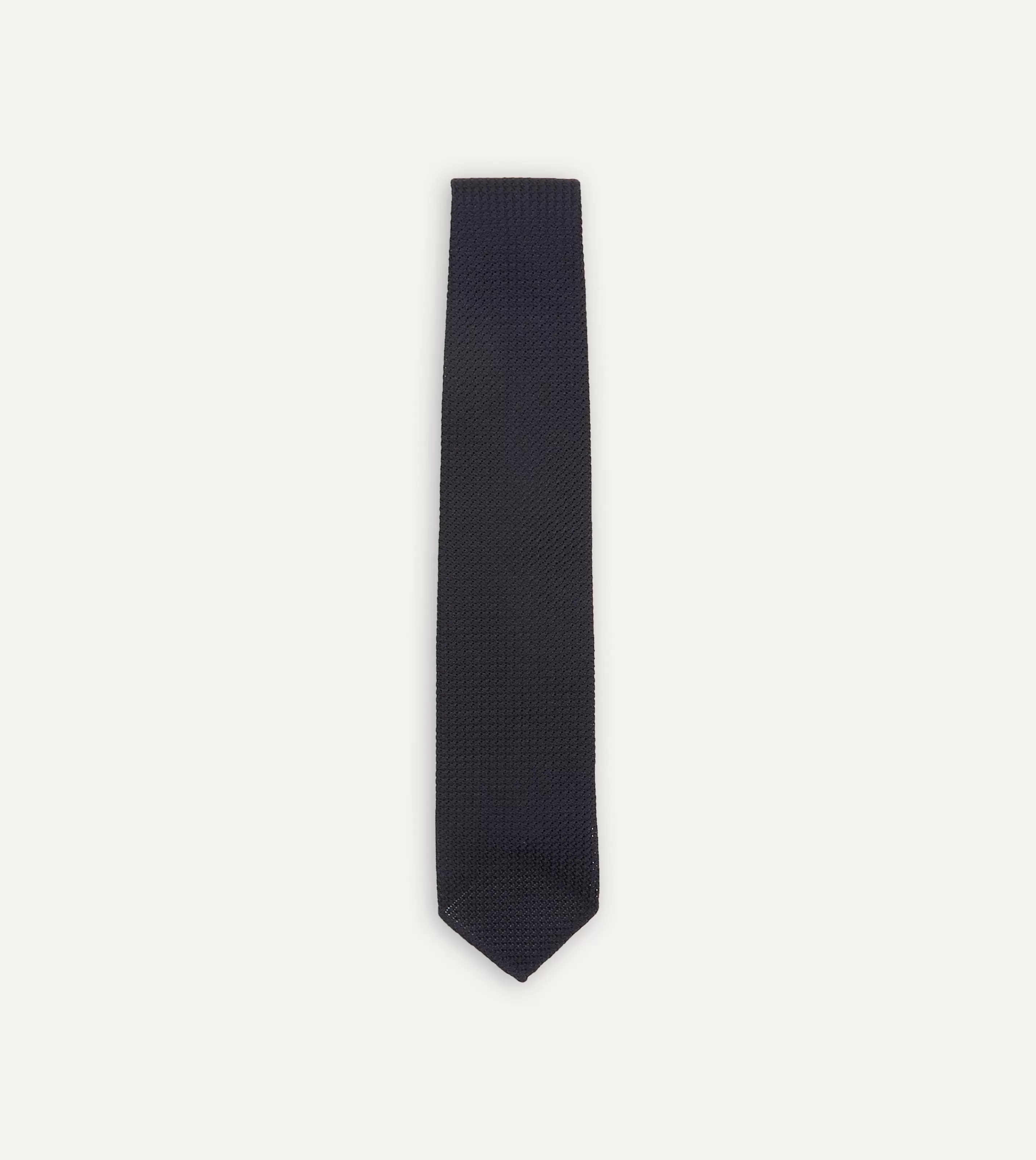 Drake’s Plain Ties | Dark Navy Hand Rolled Large Knot Grenadine Tie