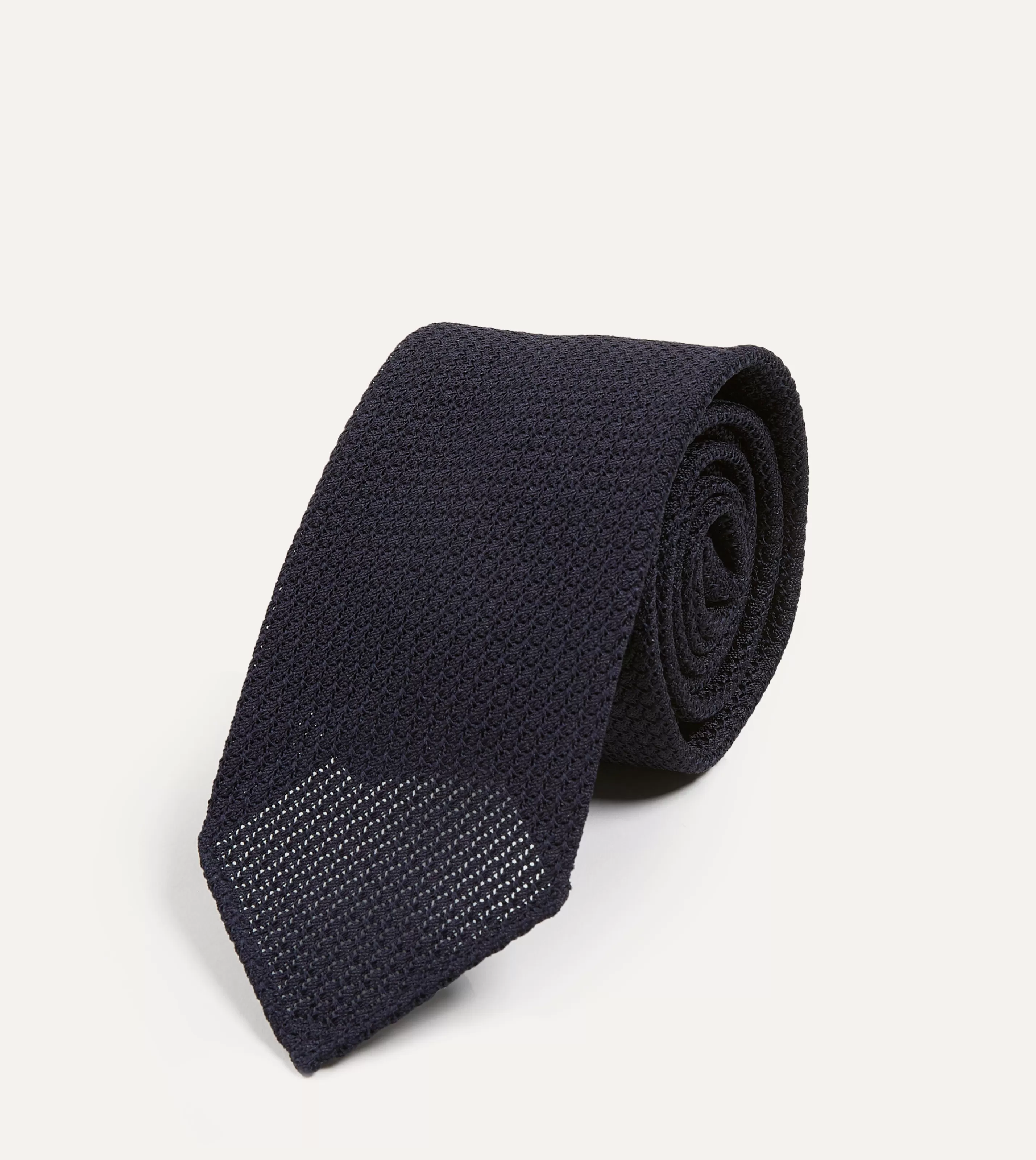 Drake’s Plain Ties | Dark Navy Hand Rolled Large Knot Grenadine Tie