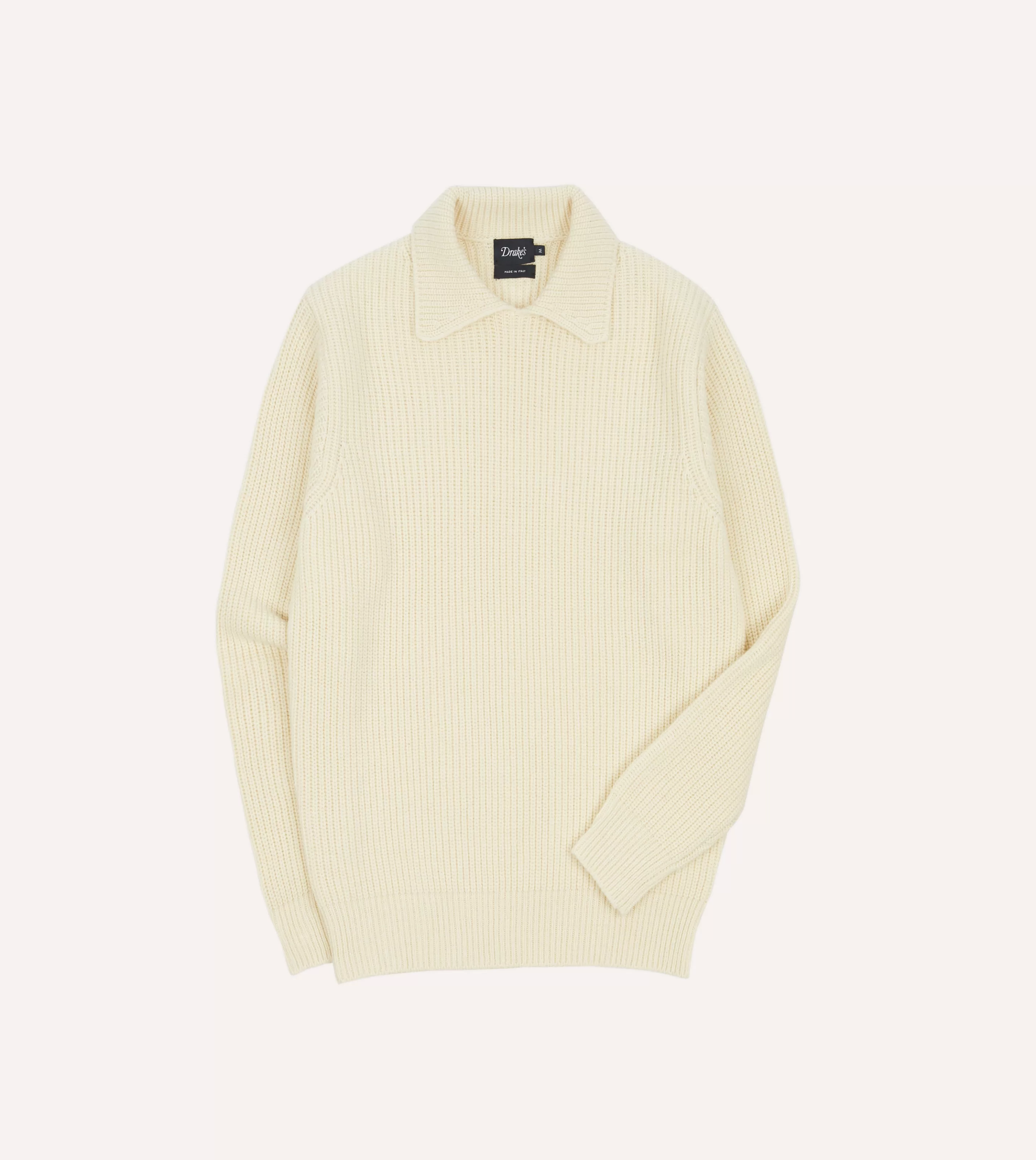 Drake’s Knitwear | Alpaca Lambswool Ribbed Integral Collar Jumper Ecru