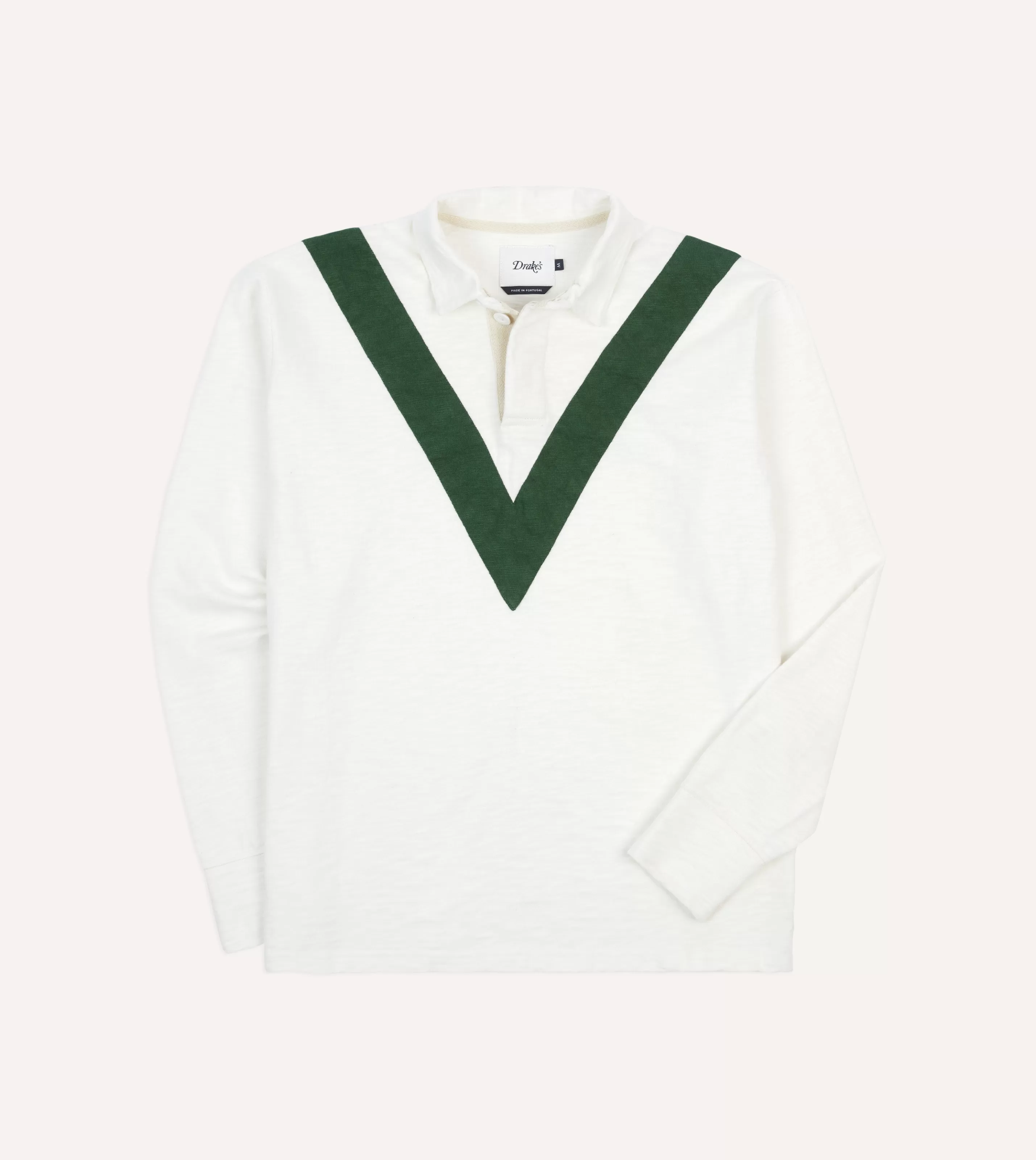 Drake’s Shirts | Rugby Shirts | Ecru And Green Chevron Cotton Rugby Shirt