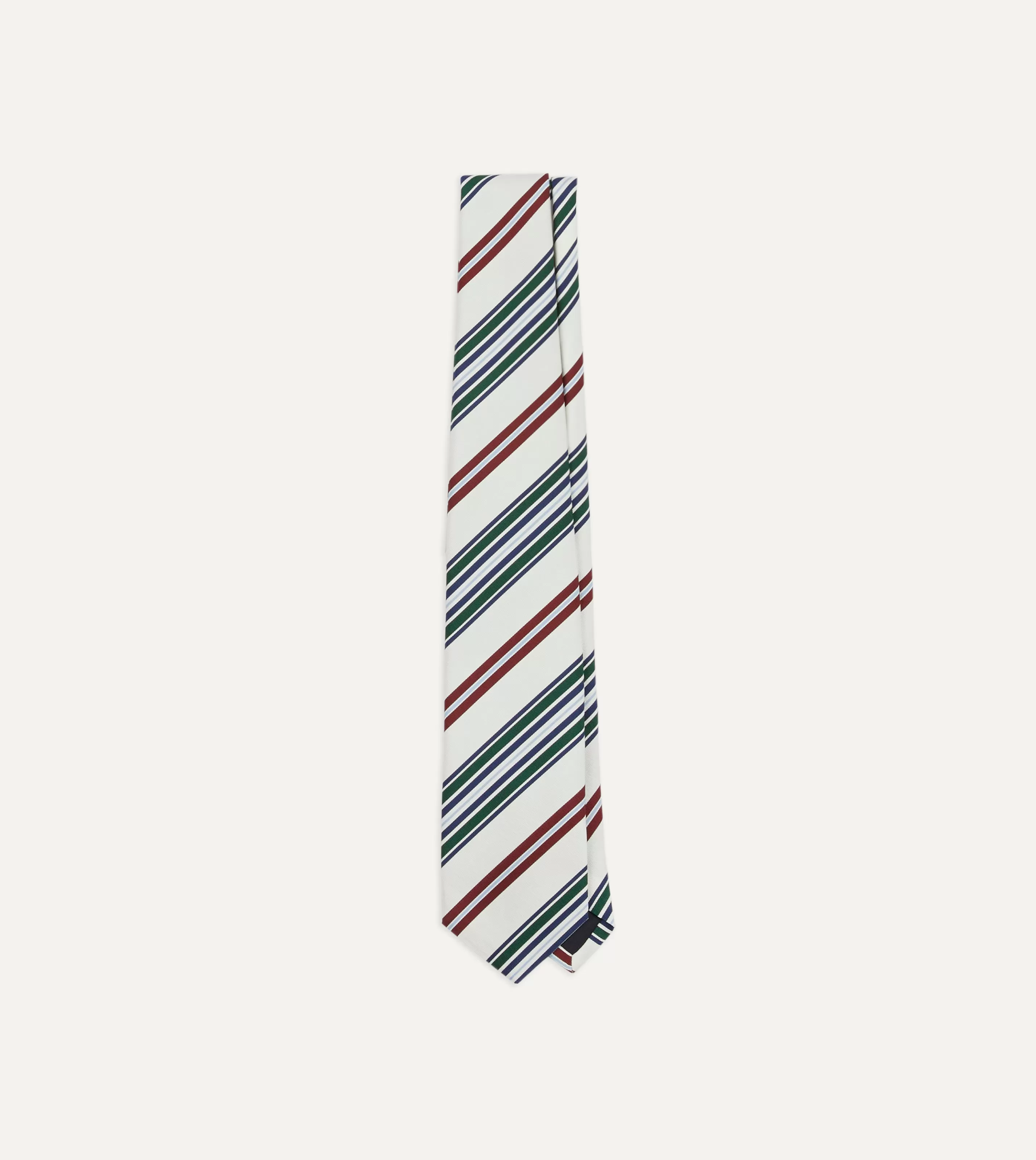 Drake’s Striped Ties | Ecru And Green Multi Stripe Mogador Tipped Tie