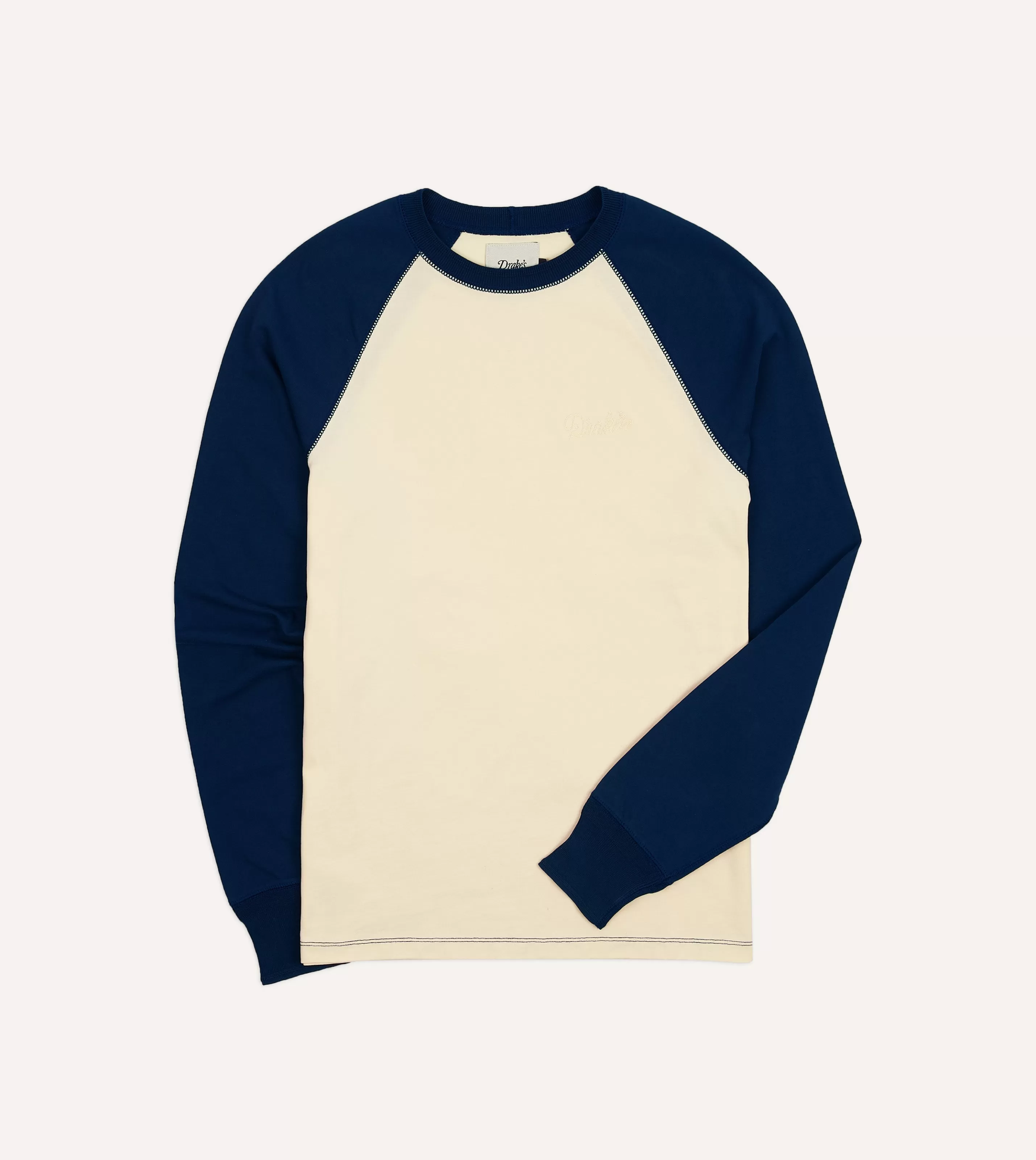 Drake’s T-Shirts | Ecru And Raglan Sleeve Hiking T-Shirt Navy