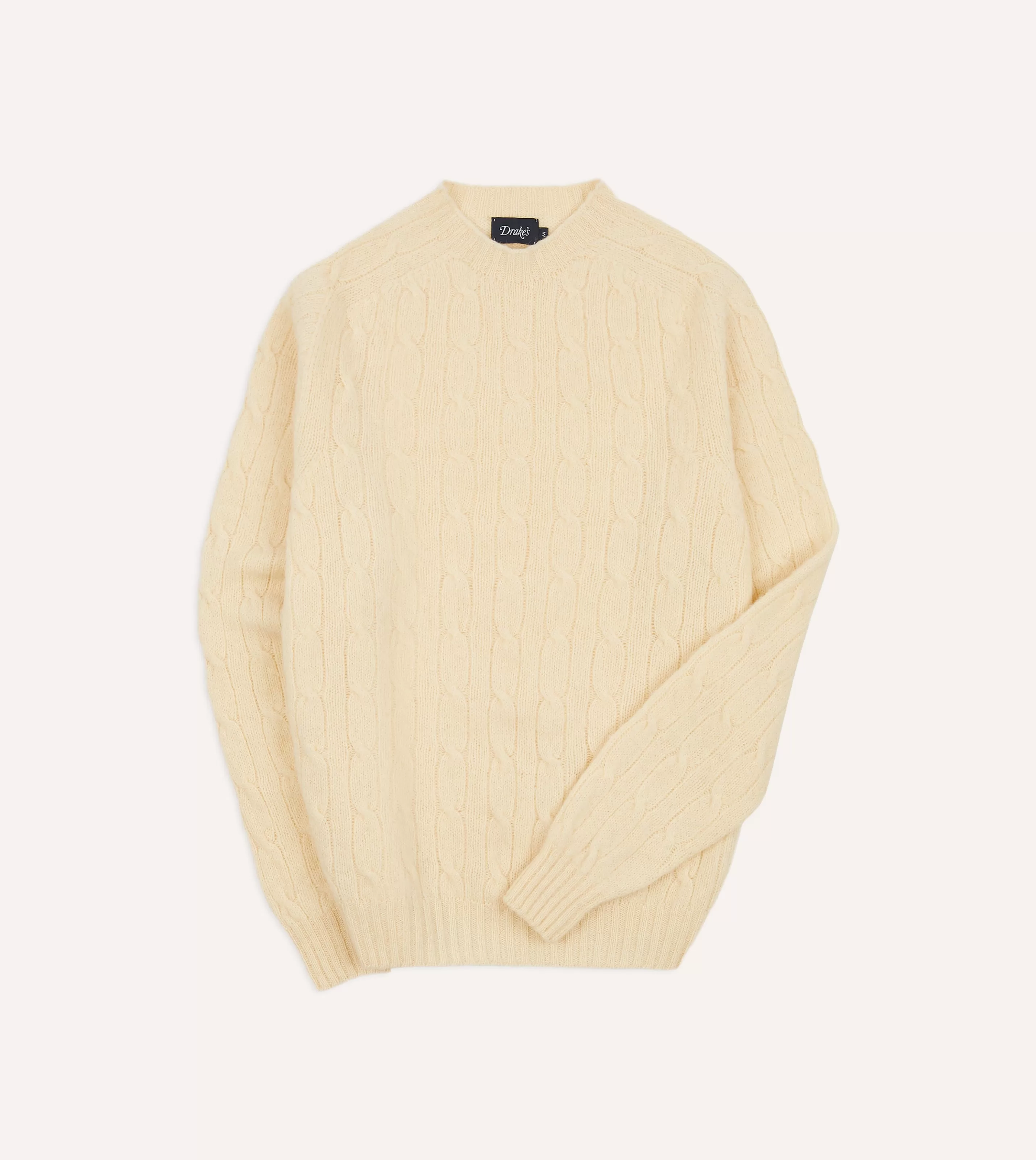 Drake’s Knitwear | Brushed Shetland Cable Knit Crew Neck Jumper Ecru