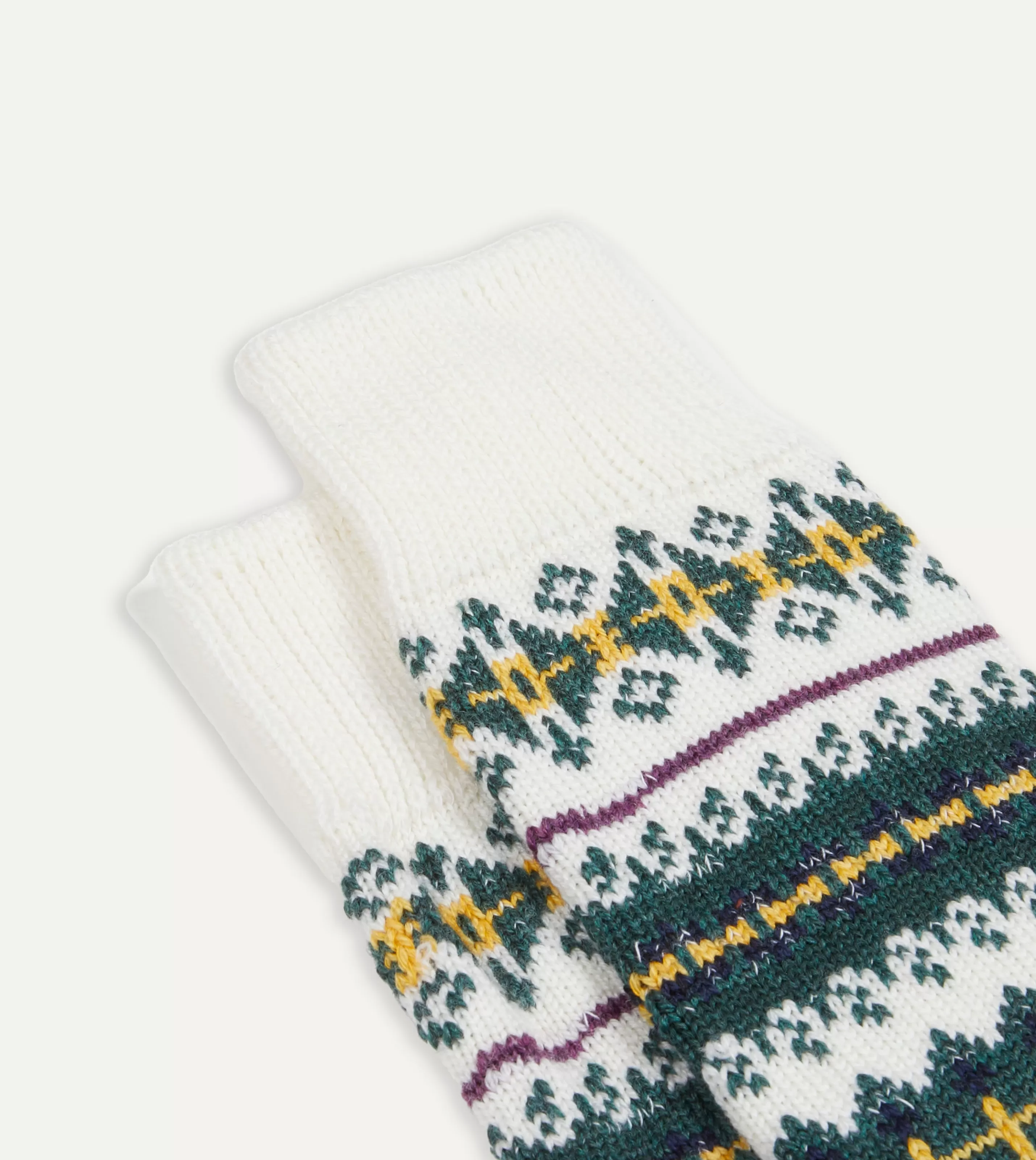 Drake’s Socks | Ecru Fair Isle Wool Cotton Socks