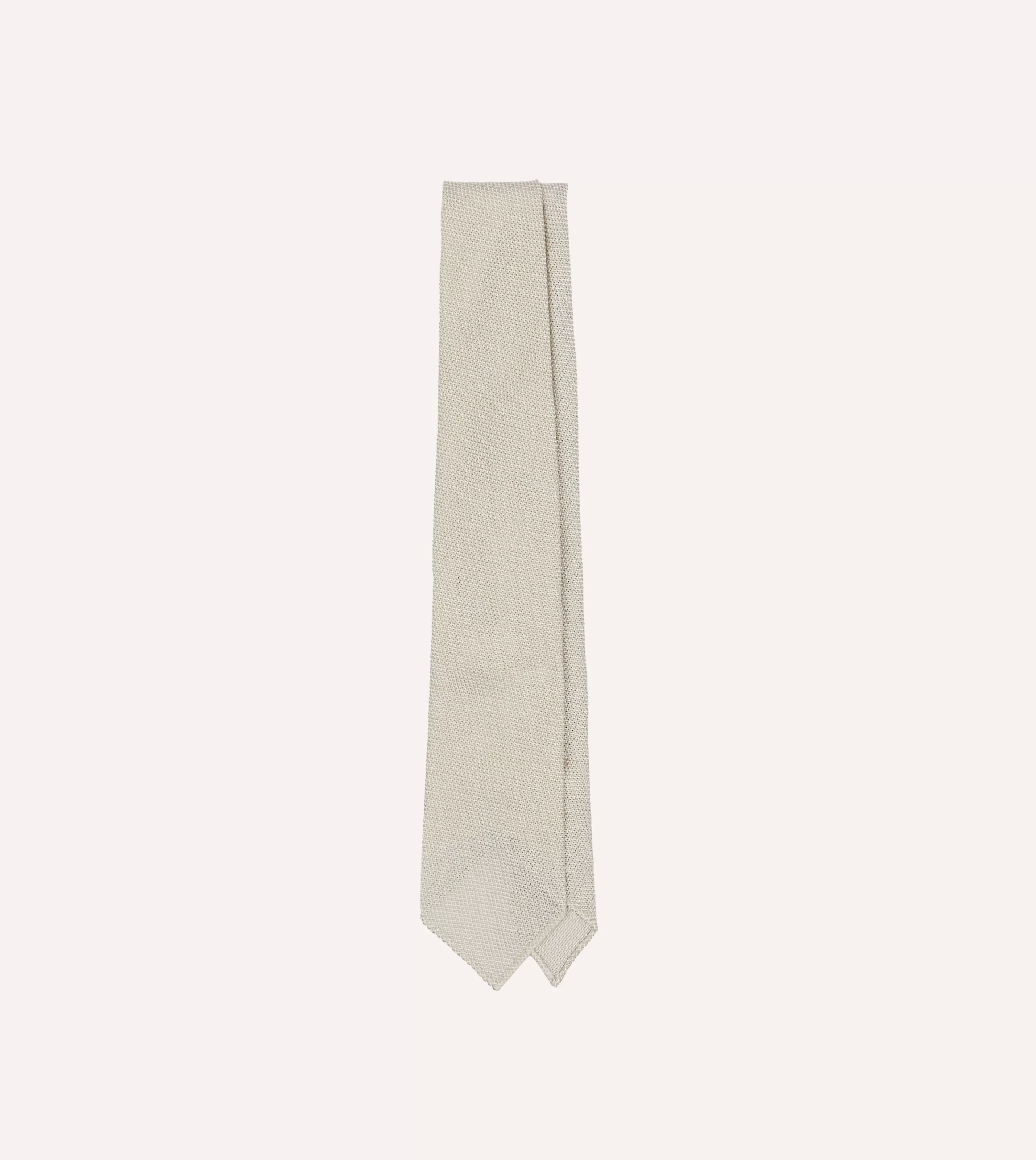 Drake’s Plain Ties | Ecru Fine Woven Grenadine Silk Hand Rolled Tie