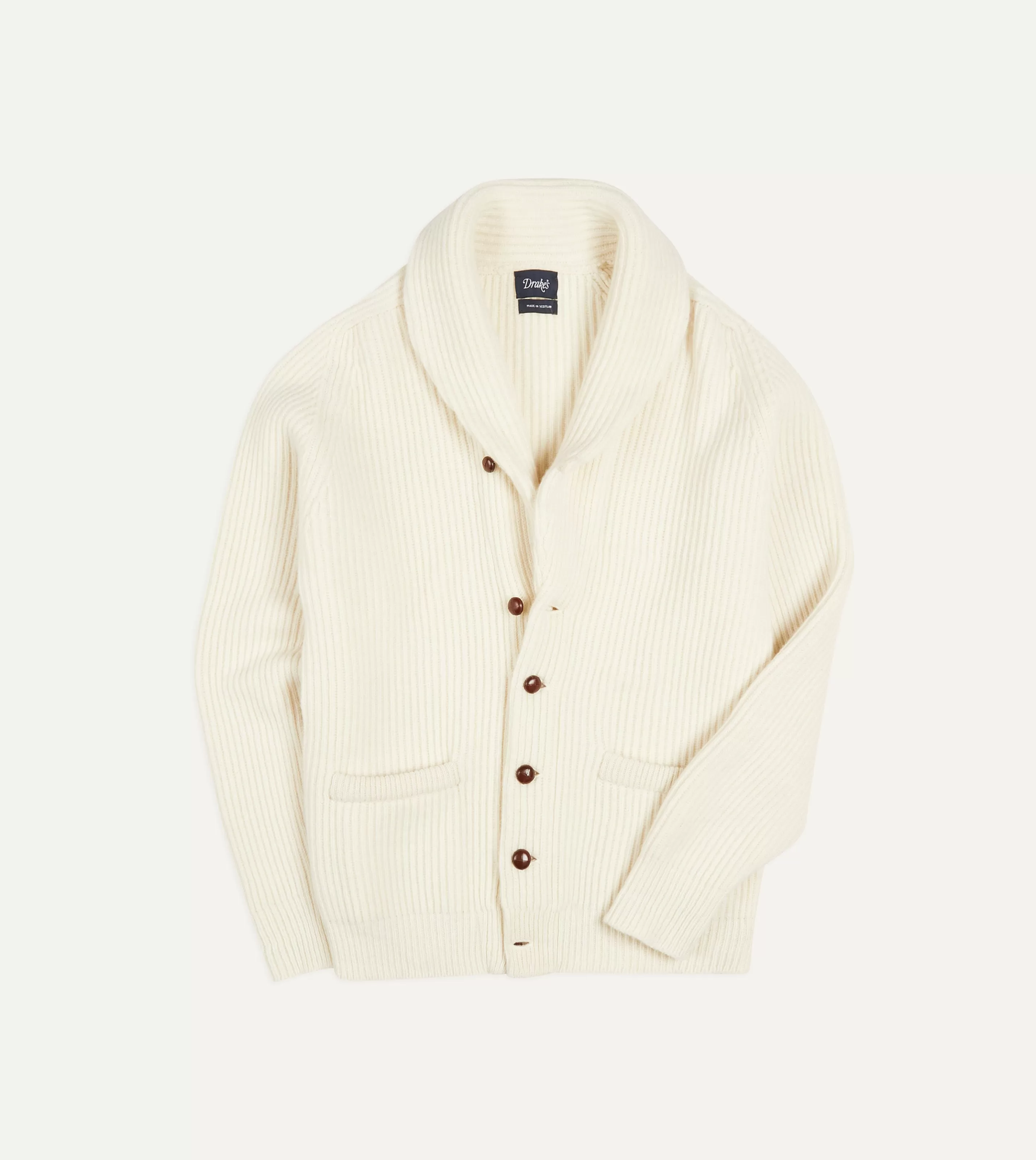 Drake’s Knitwear | Lambswool Shawl Collar Cardigan Ecru