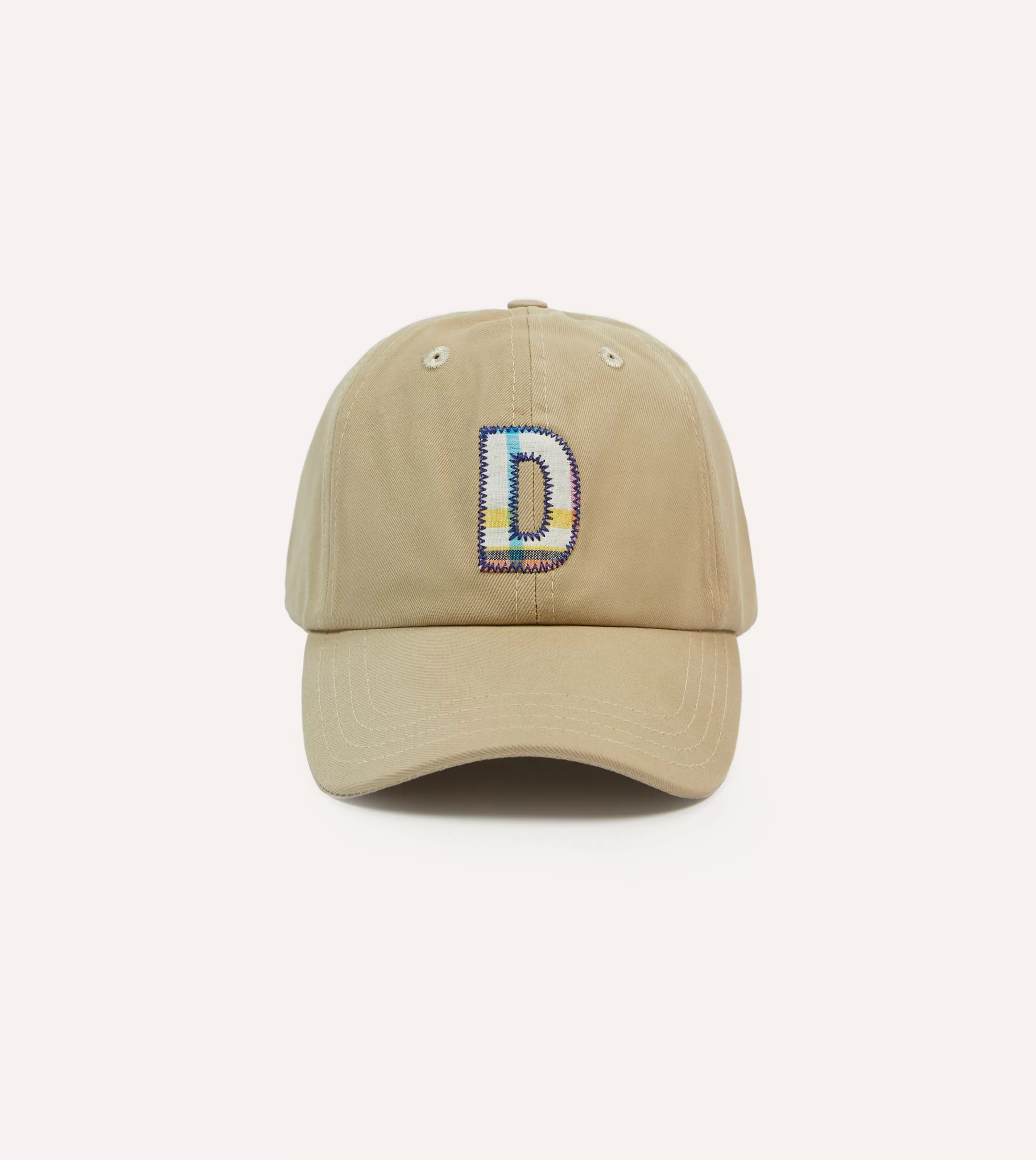 Drake’s Hats | Ecru Madras 'D' Appliqué Cotton Twill Baseball Cap