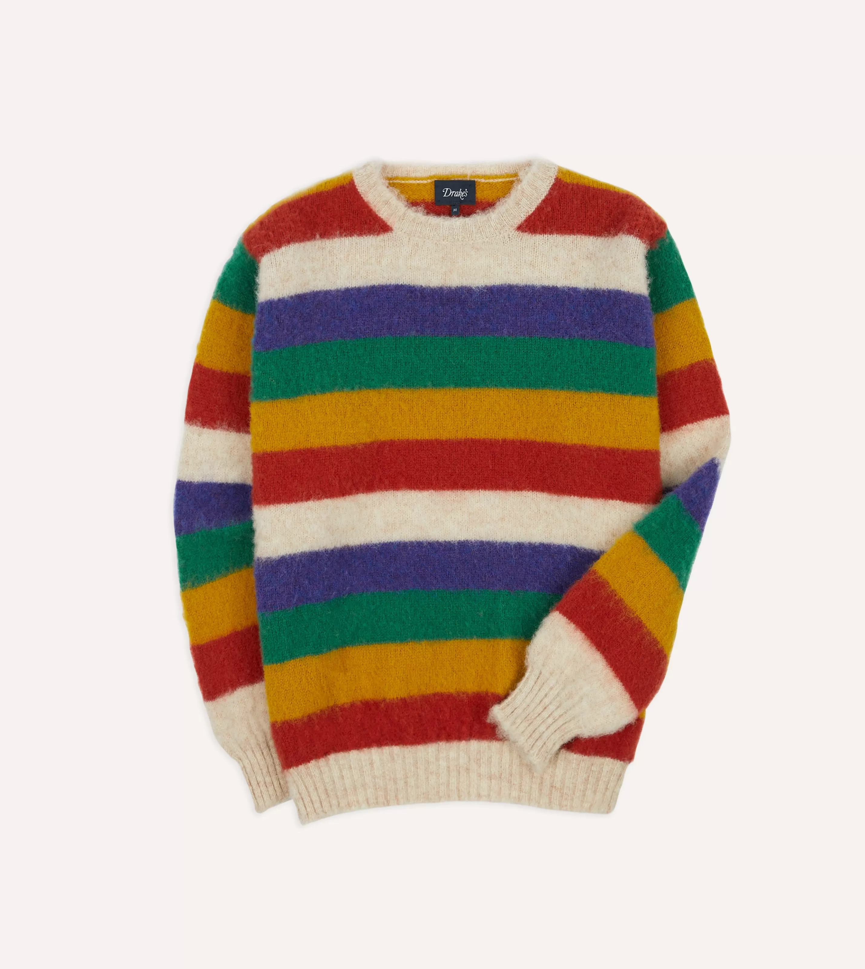 Drake’s Knitwear | Ecru Multi Stripe Brushed Shetland Crew Neck Jumper