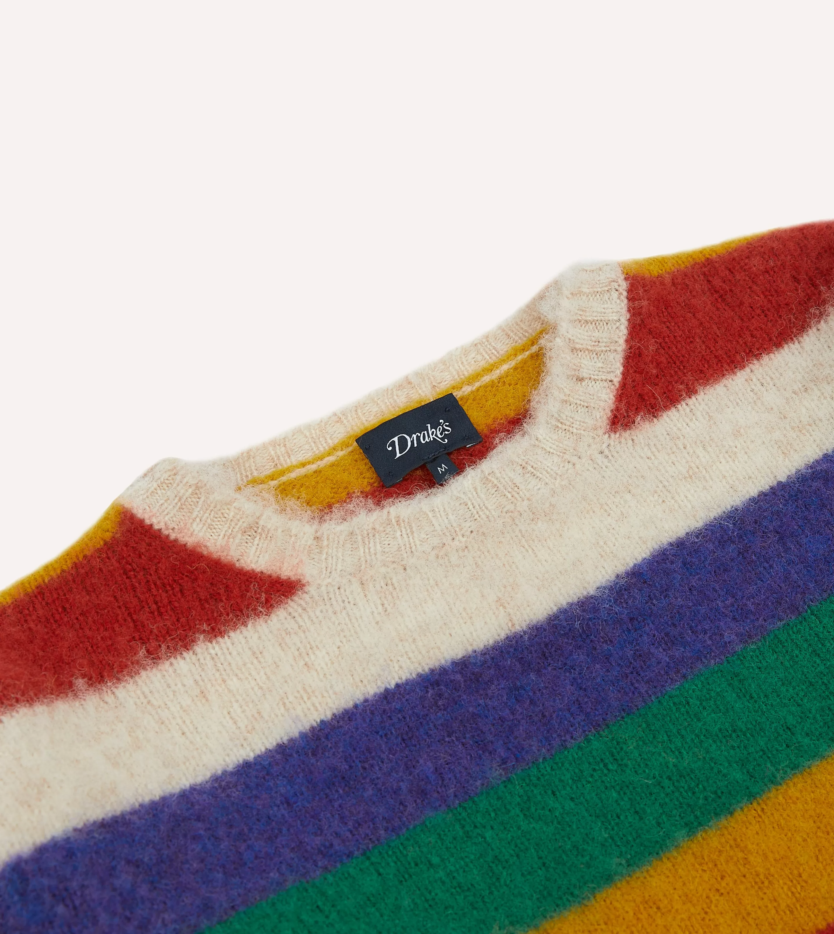 Drake’s Knitwear | Ecru Multi Stripe Brushed Shetland Crew Neck Jumper