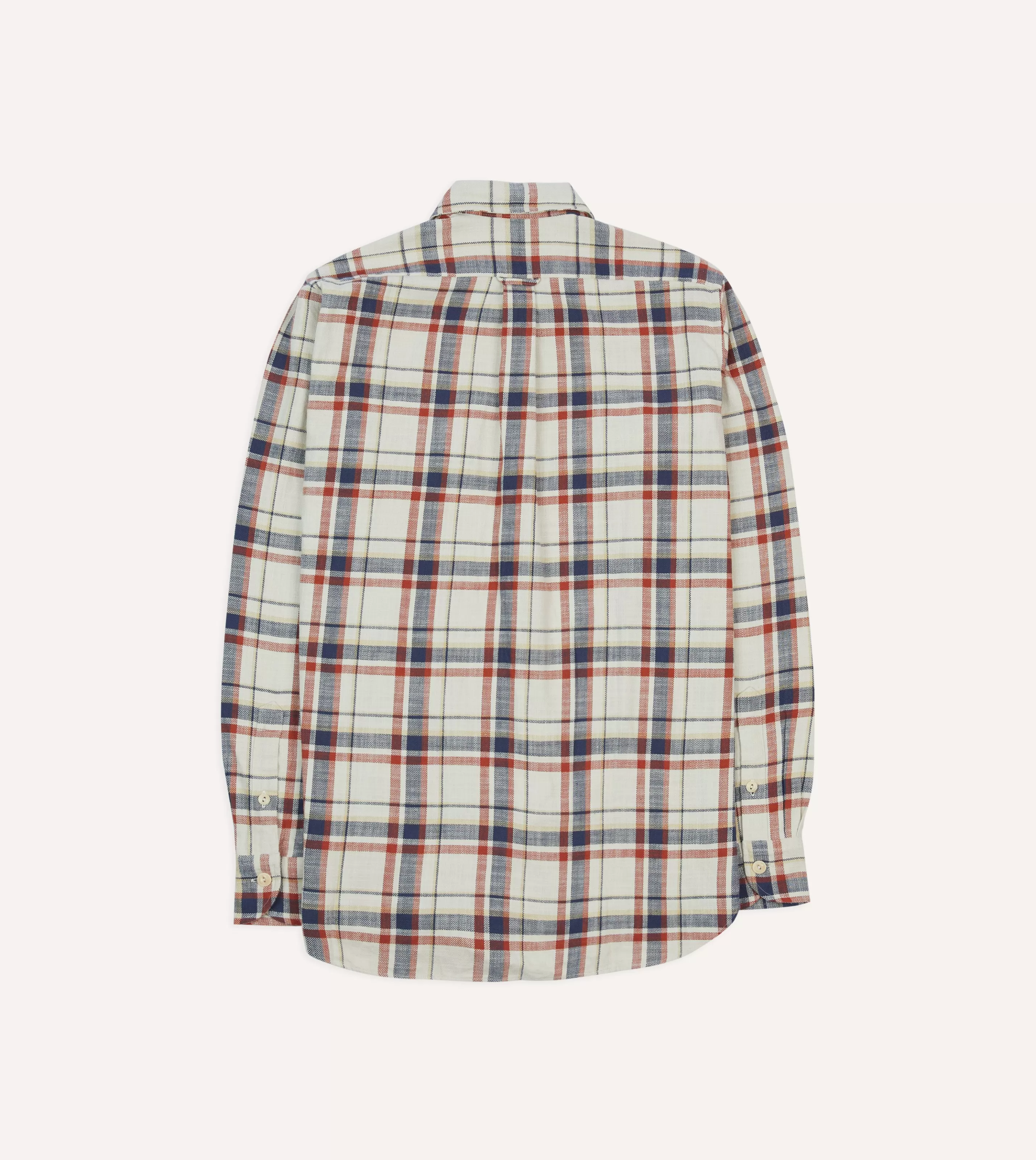 Drake’s Shirts | Work Shirts | , Navy And Red Check Slub Cotton Two-Pocket Work Shirt Ecru