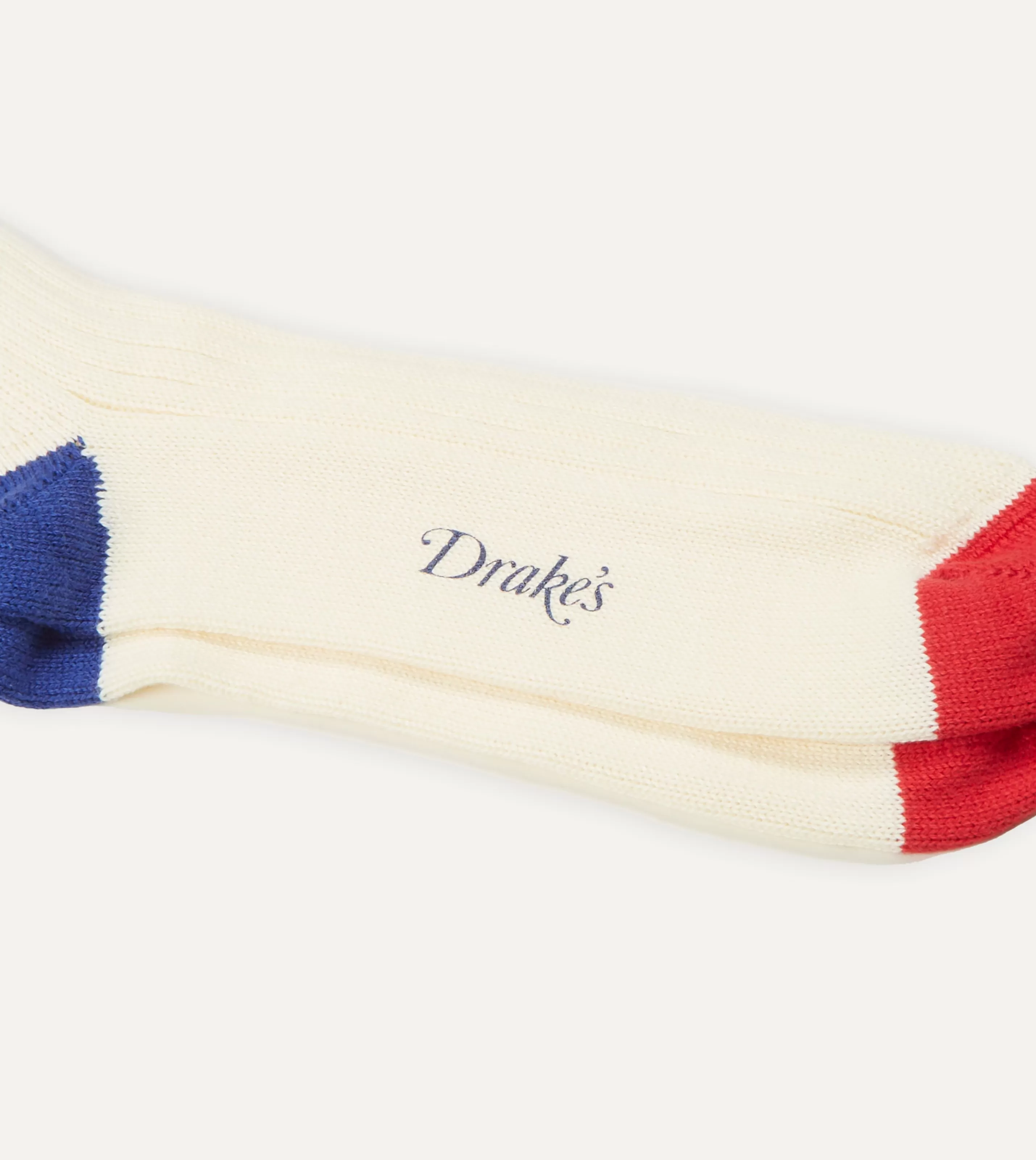 Drake’s Socks | Ecru, Red And Navy Striped Sport Socks