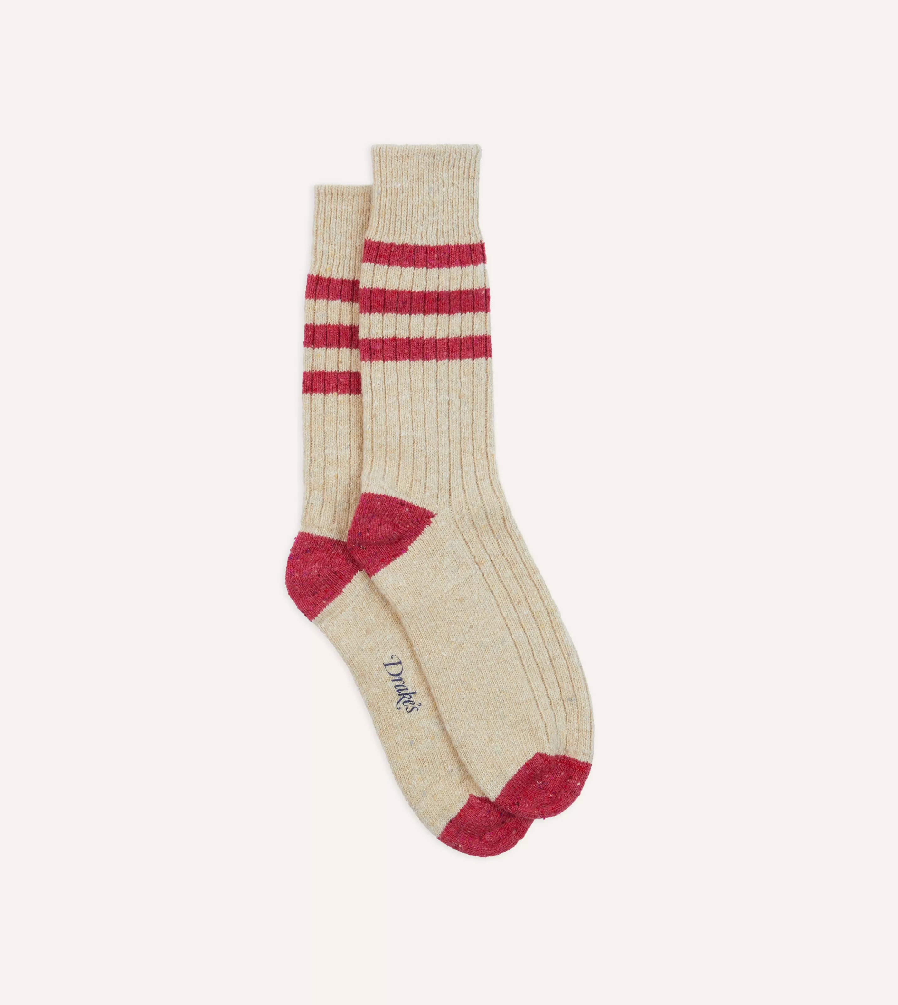 Drake’s Socks | Striped Donegal Wool Socks Ecru