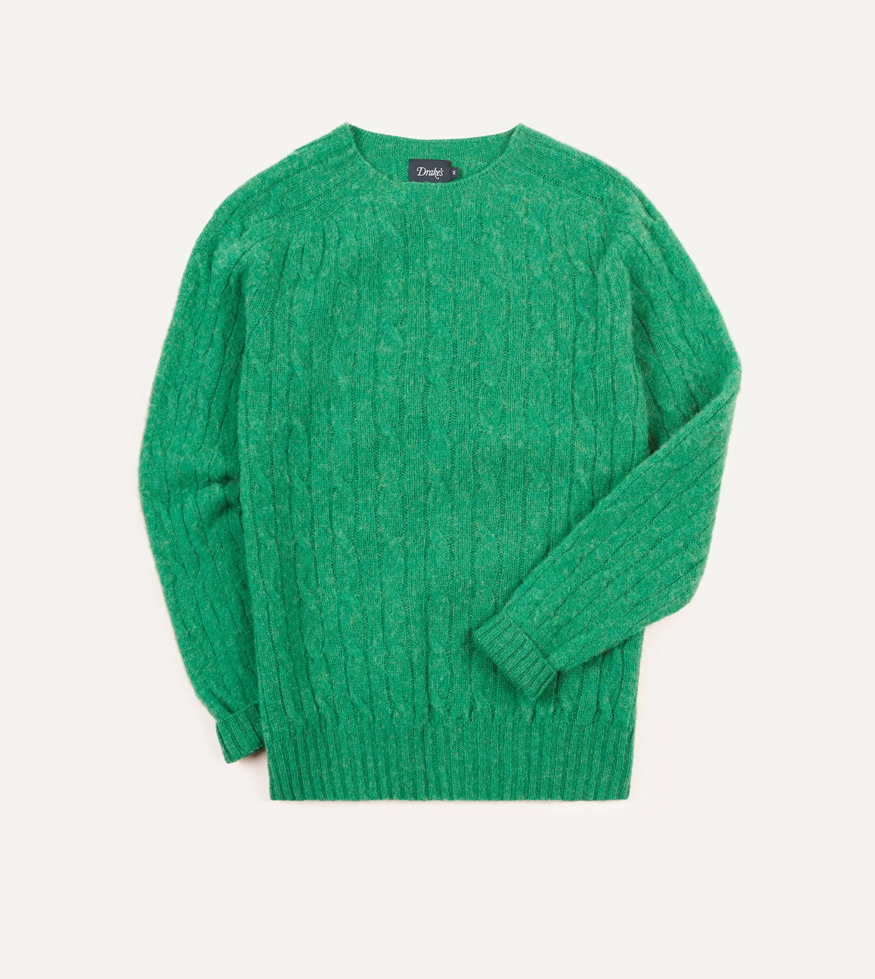 Drake’s Knitwear | Brushed Cable Knit Shetland Crew Neck Jumper Emerald green