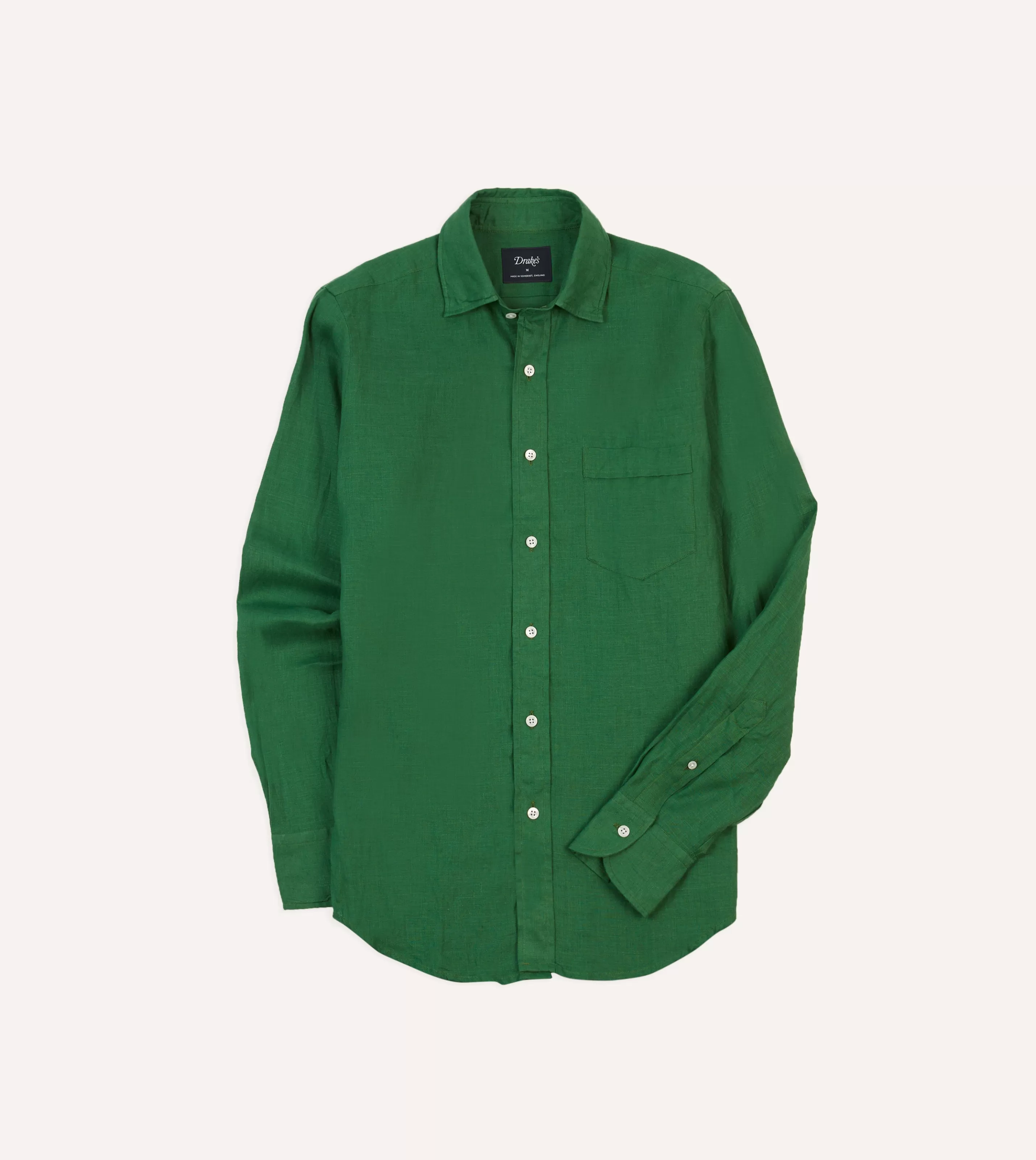 Drake’s Shirts | Casual Shirts | Linen Spread Collar Shirt Forest green