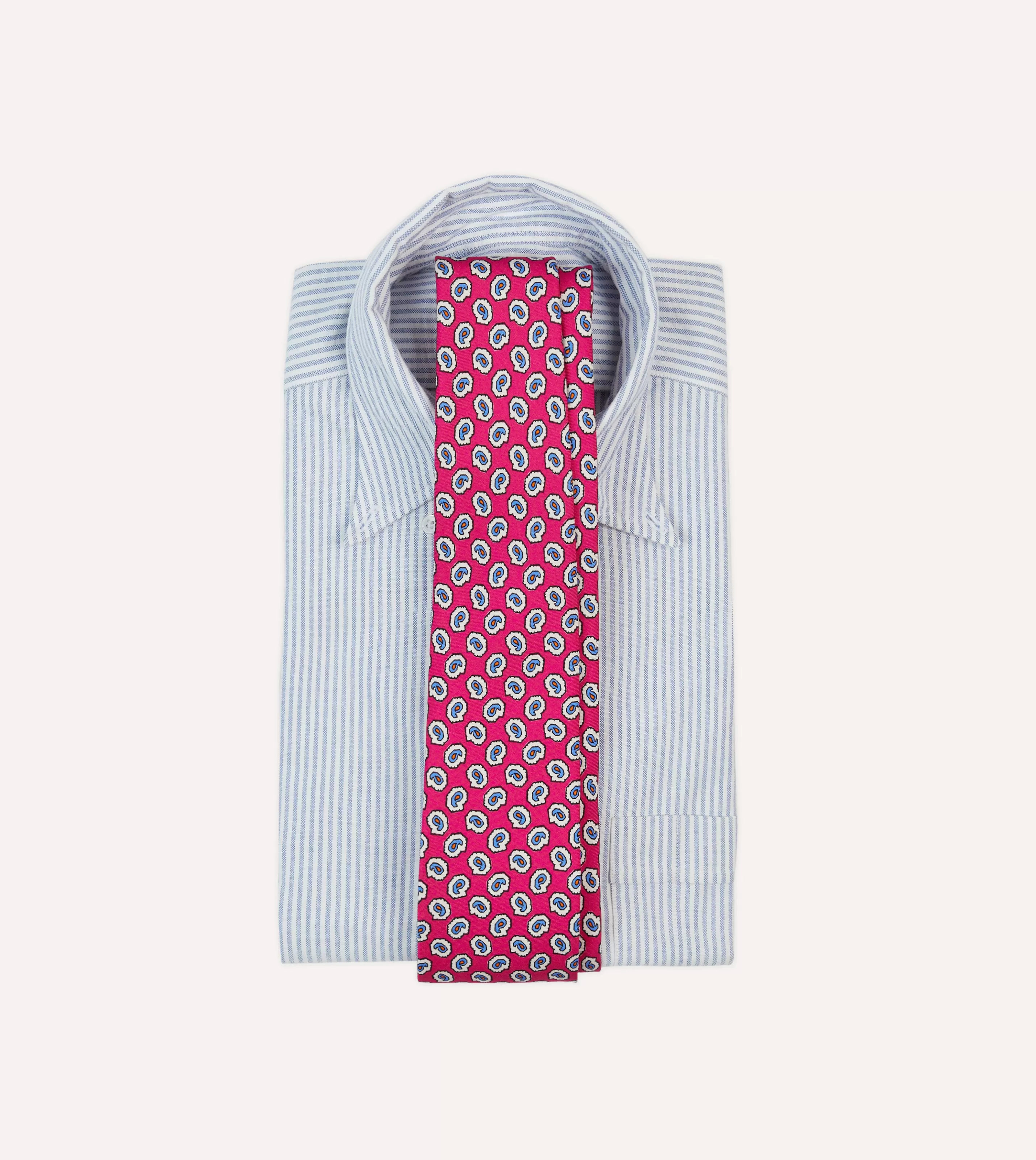 Drake’s Patterned Ties | Small Paisley Leaf Print Silk Self Tipped Tie Fuchsia