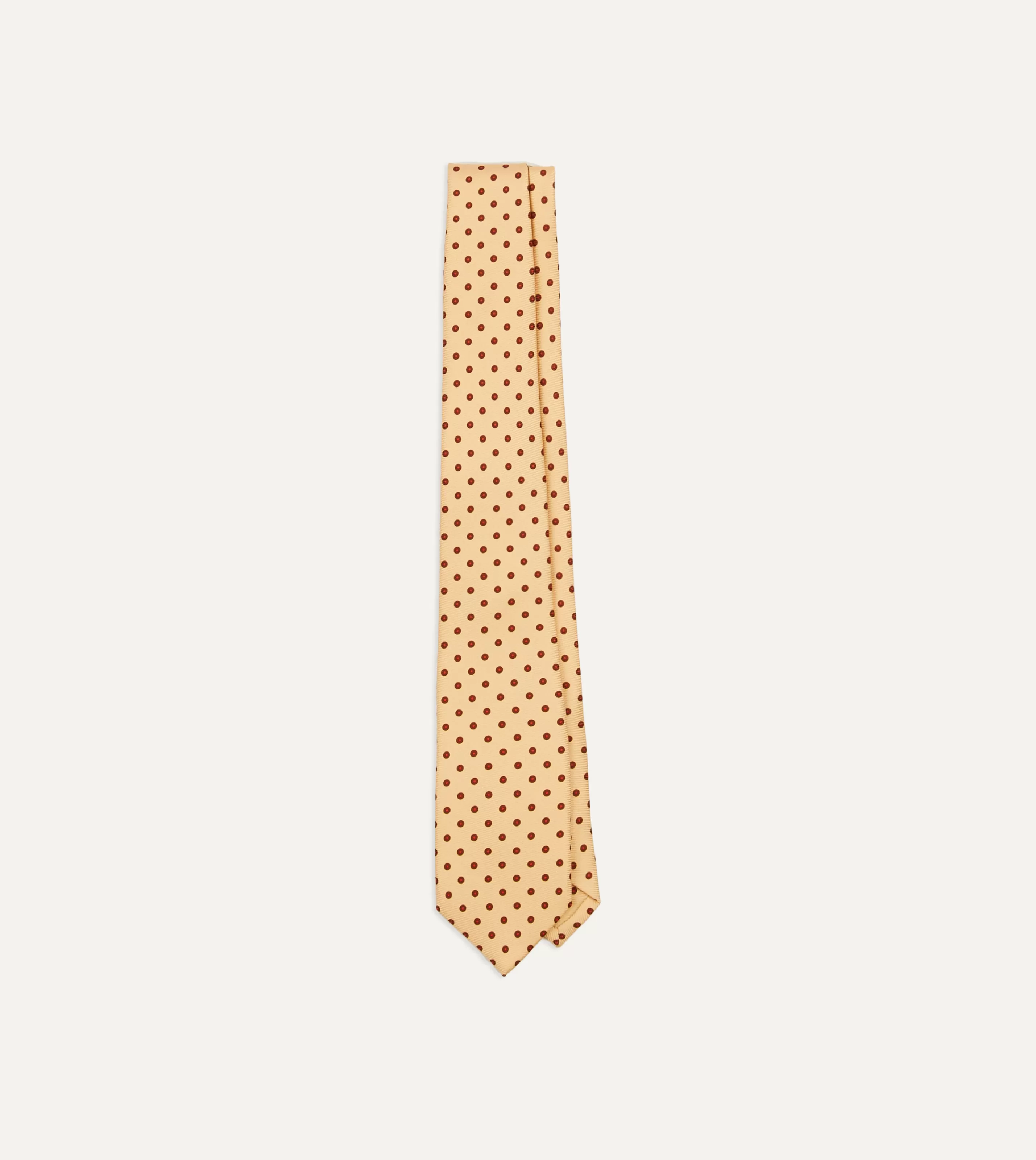 Drake’s Patterned Ties | Gold Circular Dot Silk Self Tipped Tie