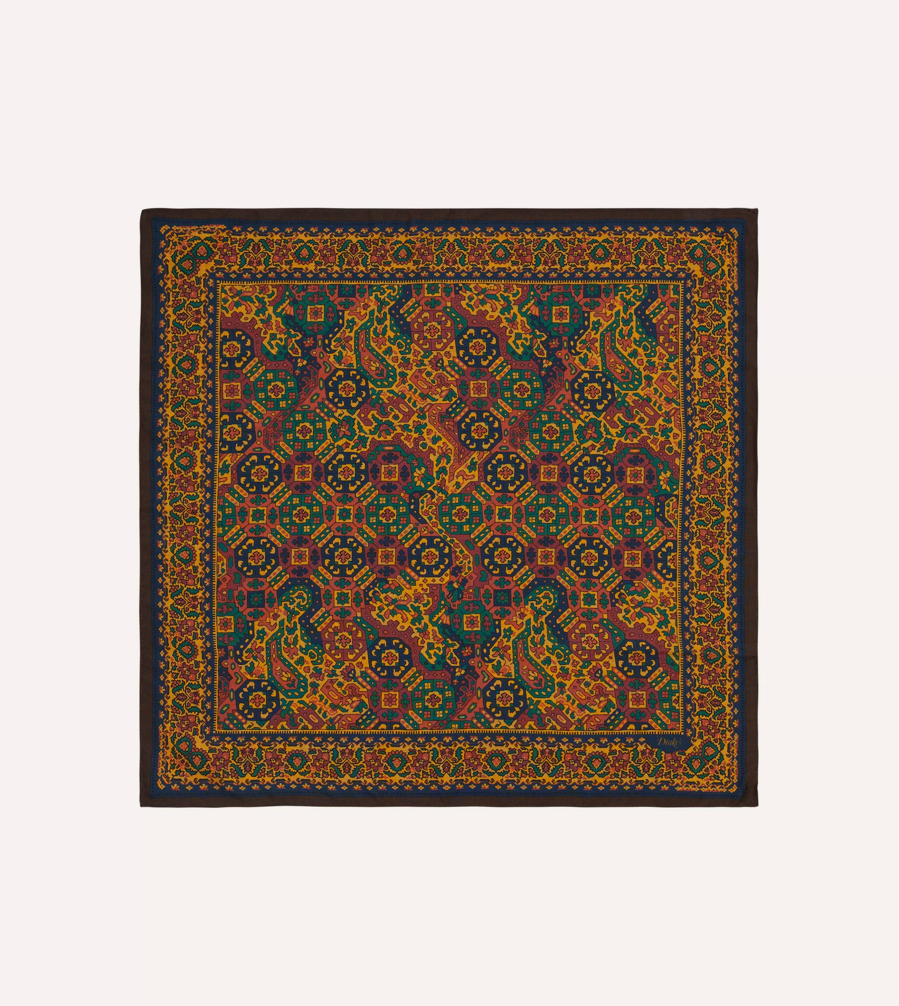 Drake’s Bandanas | Gold Tapestry Print Wool-Silk Bandana