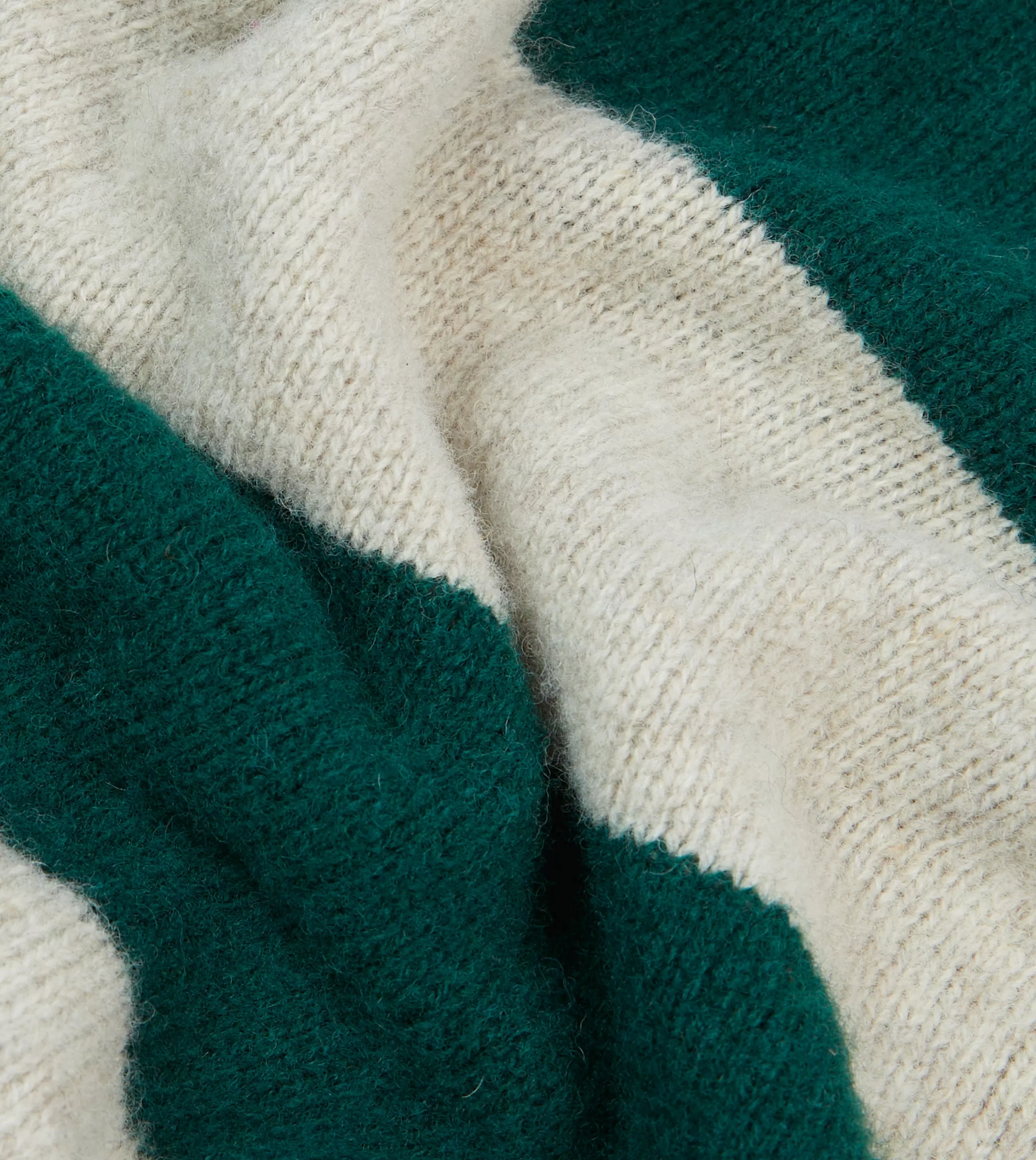 Drake’s Knitwear | Green And Ecru Stripe Brushed Shetland Crew Neck Jumper