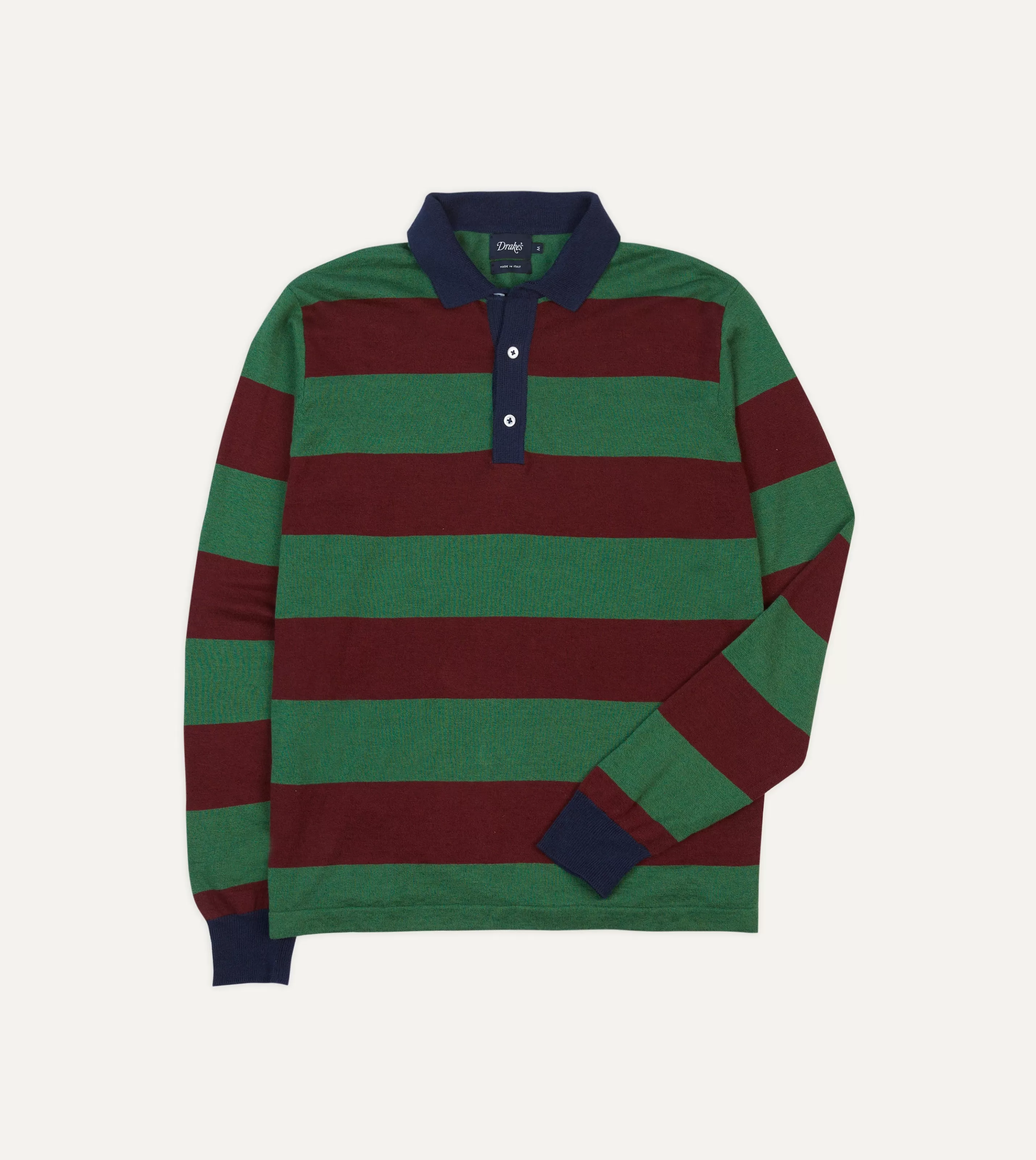 Drake’s Shirts | Polos & Sweatshirts | Green And Red Linen Cotton Knitted Rugby Shirt