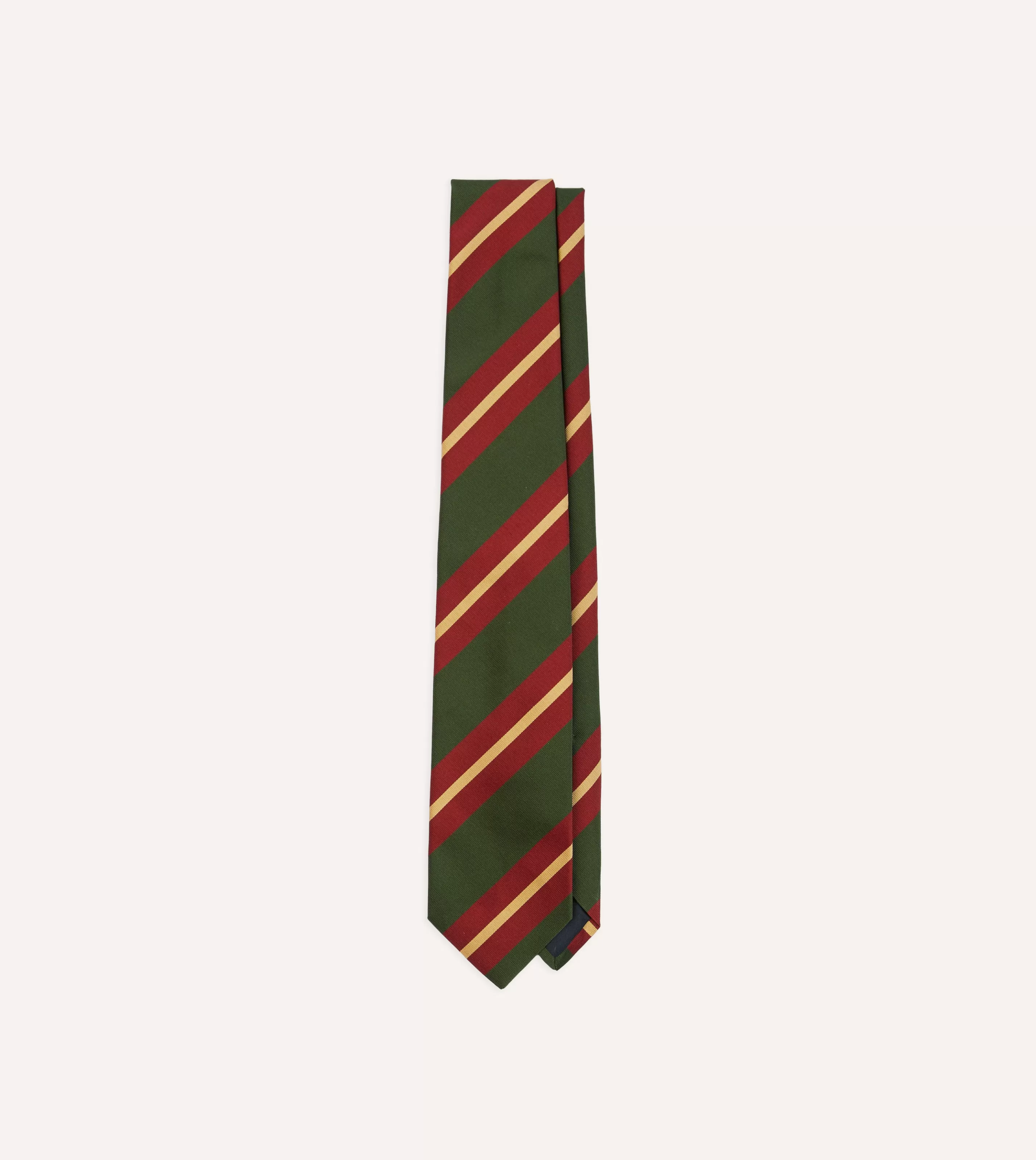 Drake’s Striped Ties | Green And Red Stripe Mogador Silk Tipped Tie