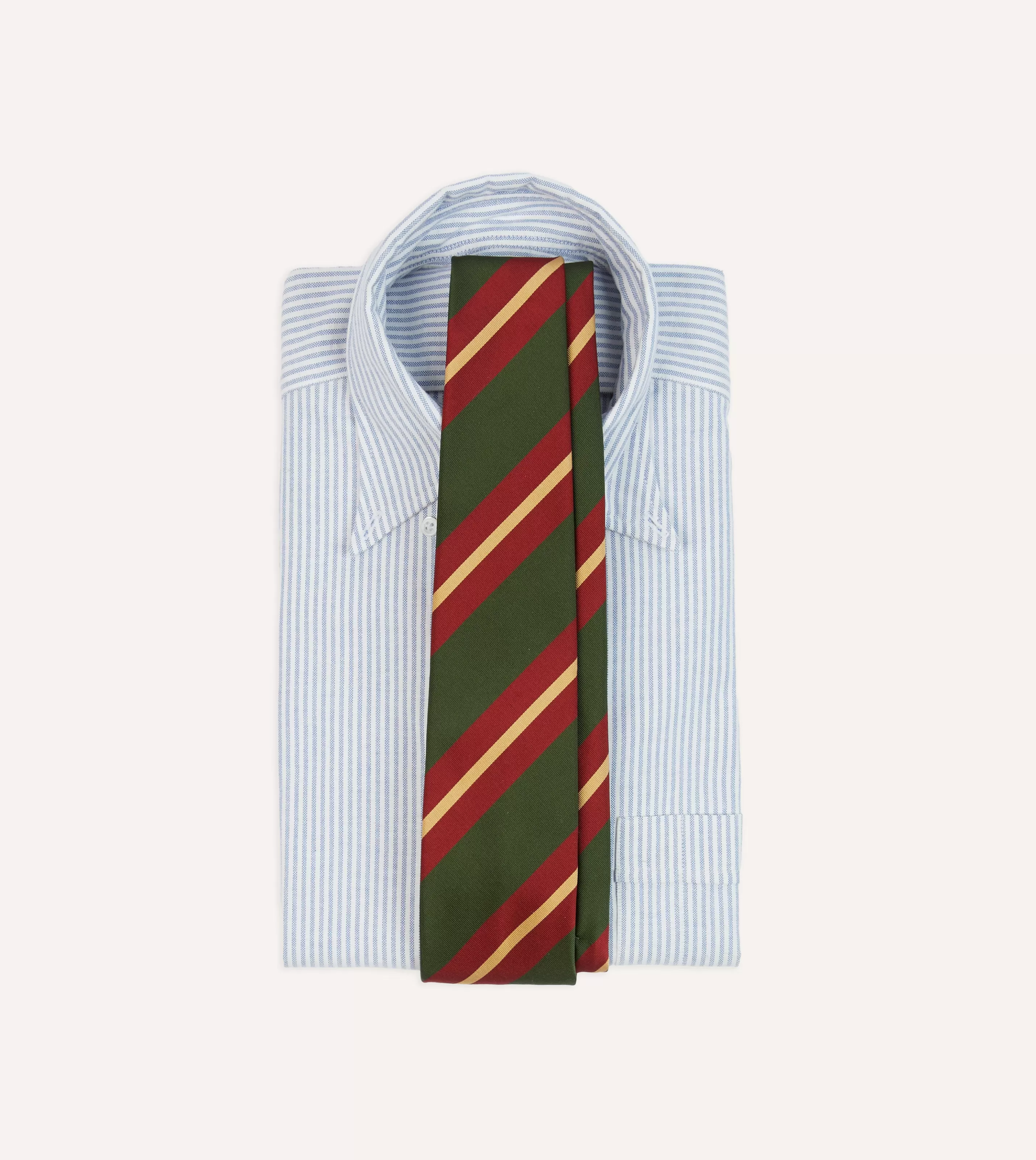 Drake’s Striped Ties | Green And Red Stripe Mogador Silk Tipped Tie