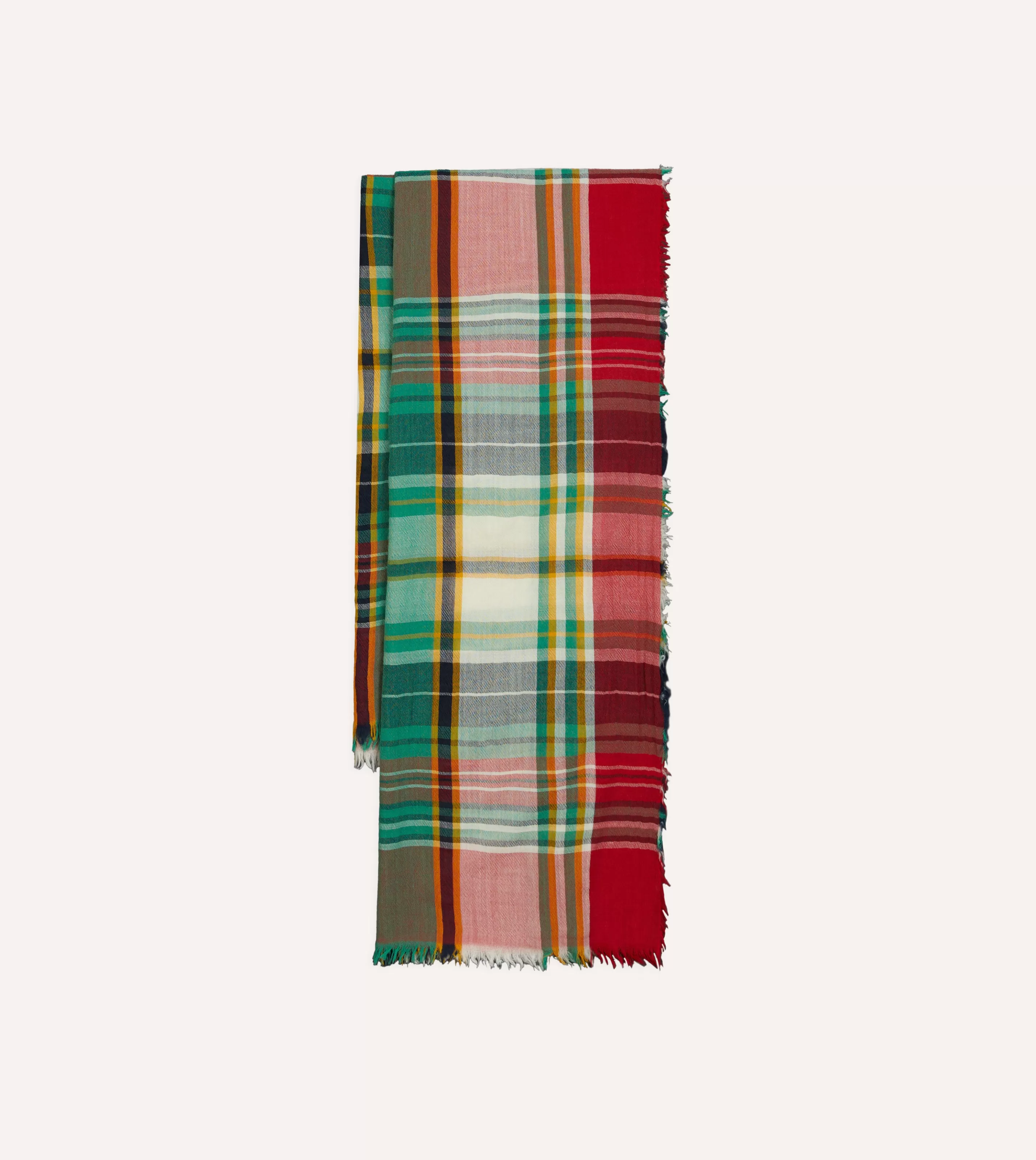 Drake’s Scarves | Green And Red Tartan Check Wool Scarf